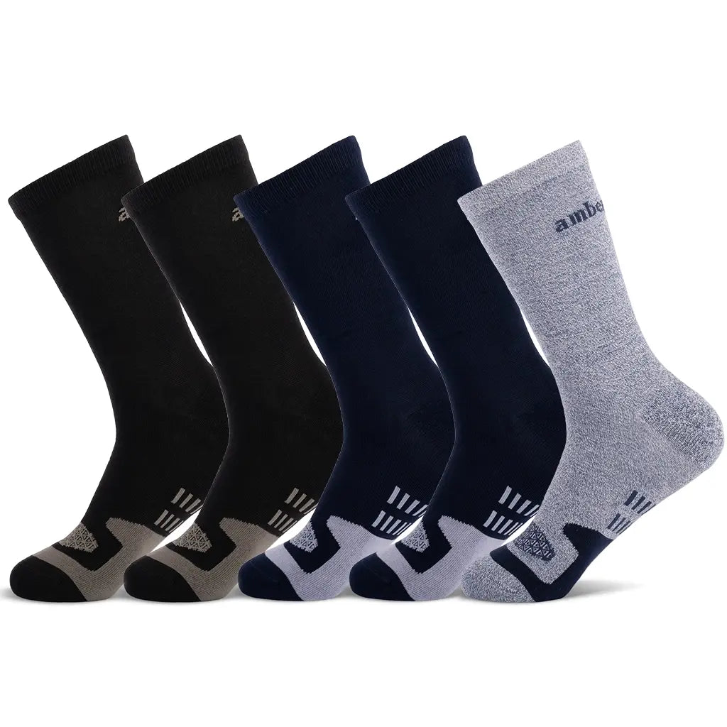 5 Pack of Comfortable Cotton Socks for Men - 2 Black, 2 Navy Blue, 1 Ocean Blue | Perfect for Running, Hiking & Everyday Wear