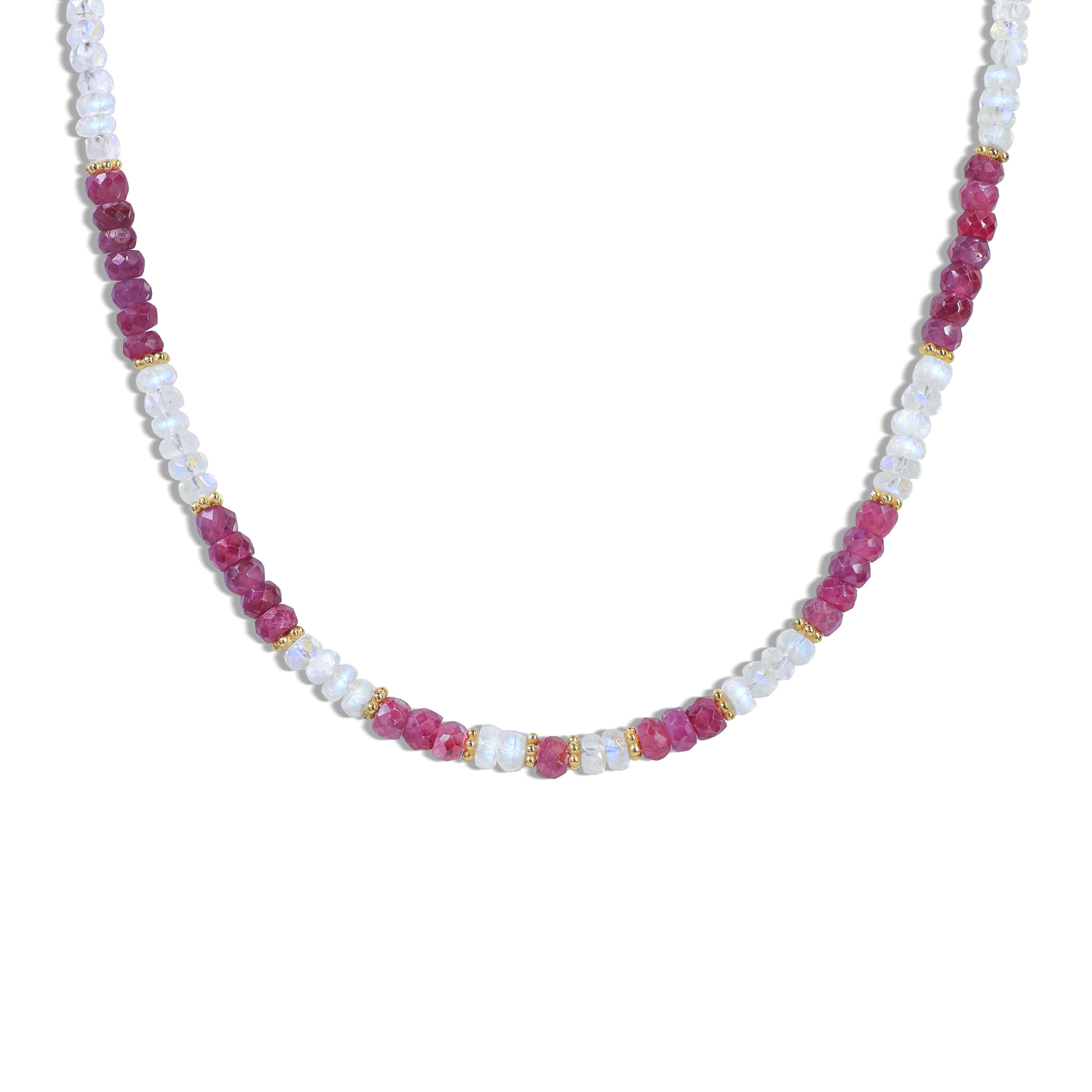 Natural Ruby and Moonstone Beaded Necklace - Faceted Gemstone Jewelry for Women, Elegant Handmade Necklace for Gift, Wedding, Party & Special Occasions