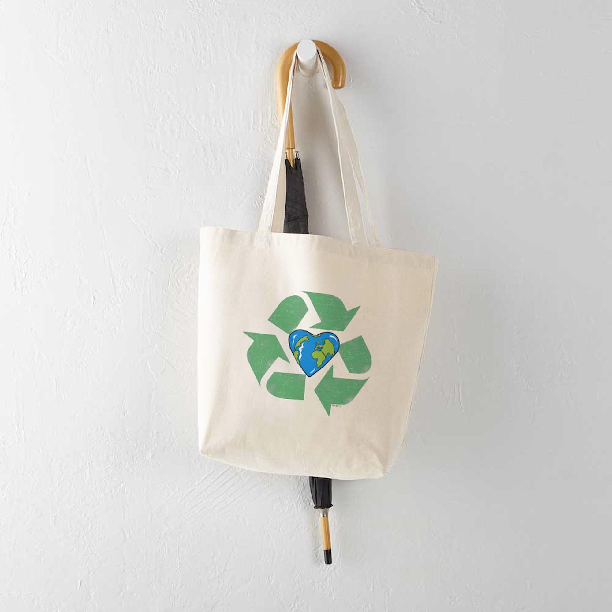 Eco-Friendly Reusable Canvas Tote Bag - Earth Heart Design for Grocery Shopping & Beach Trips | Natural Cotton Recycle Shopping Bag for Women & Men