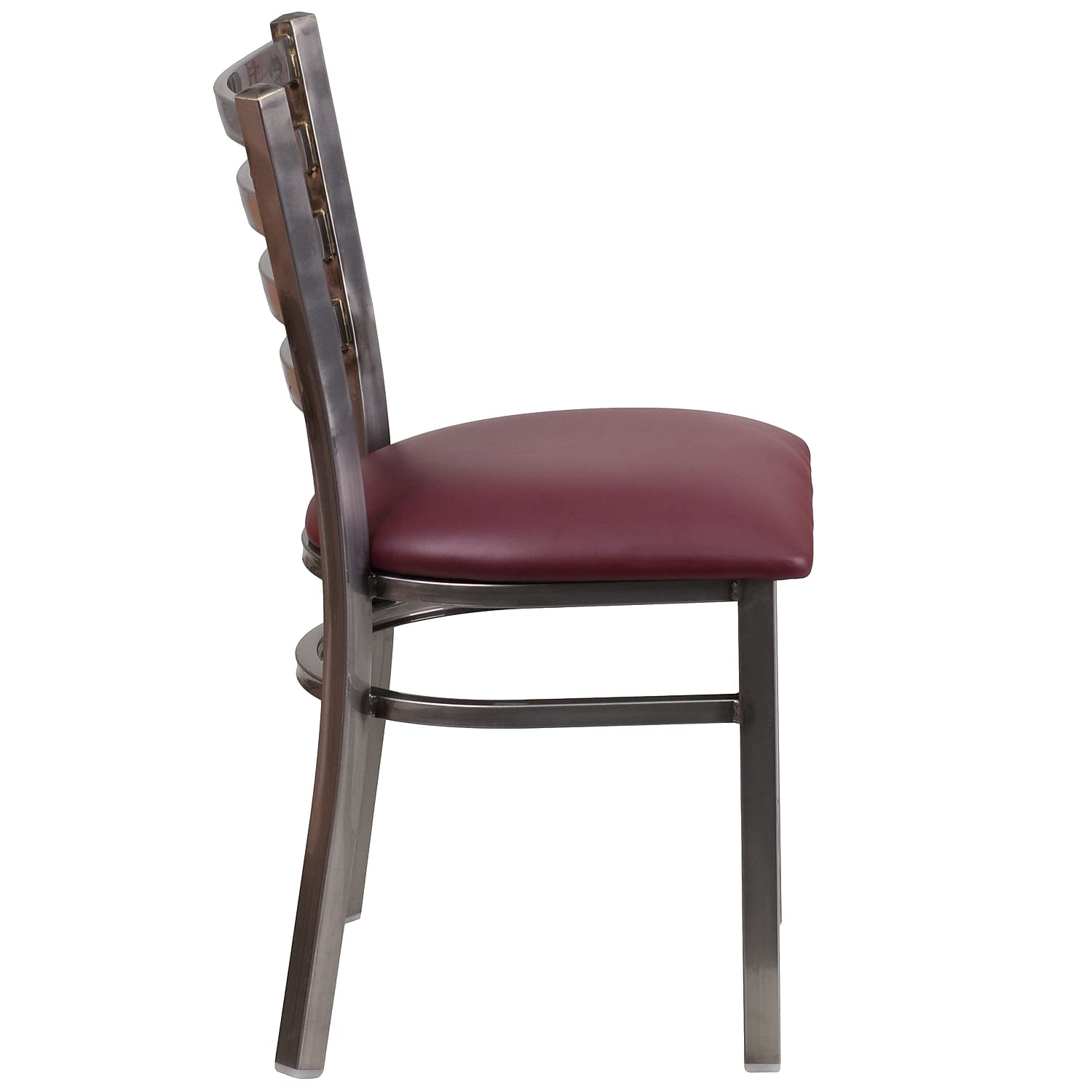 Flash Furniture 2-Pack HERCULES Series Metal Ladder Back Restaurant Chairs with Clear Coating & Burgundy Vinyl Seating - Durable Commercial Dining Chairs for Cafes, Bistros and Home Kitchens