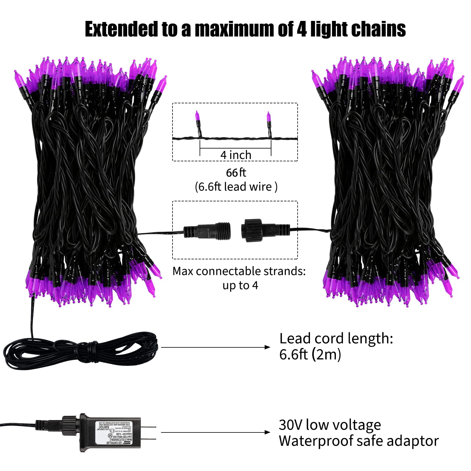 Minetom 200 LED Purple String Lights - 66Ft for Halloween, Christmas & Garden Decor