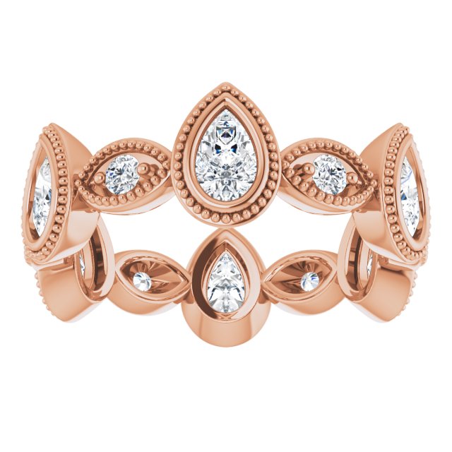 1.46 Carat Pear & Round Diamond Eternity Wedding Band with Milgrain Detailing - Elegant Bridal Ring for Anniversary, Proposal & Special Occasions