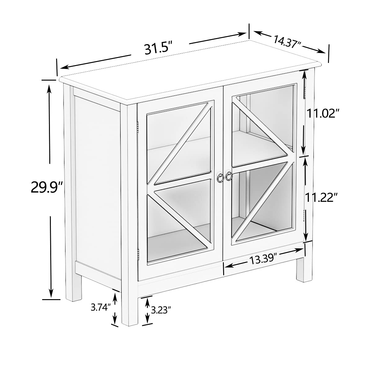 White Accent Storage Cabinet with Glass Doors - Small Buffet Sideboard for Kitchen & Dining Room - Entryway Console Cabinet - Perfect for Home Decor & Storage Solutions