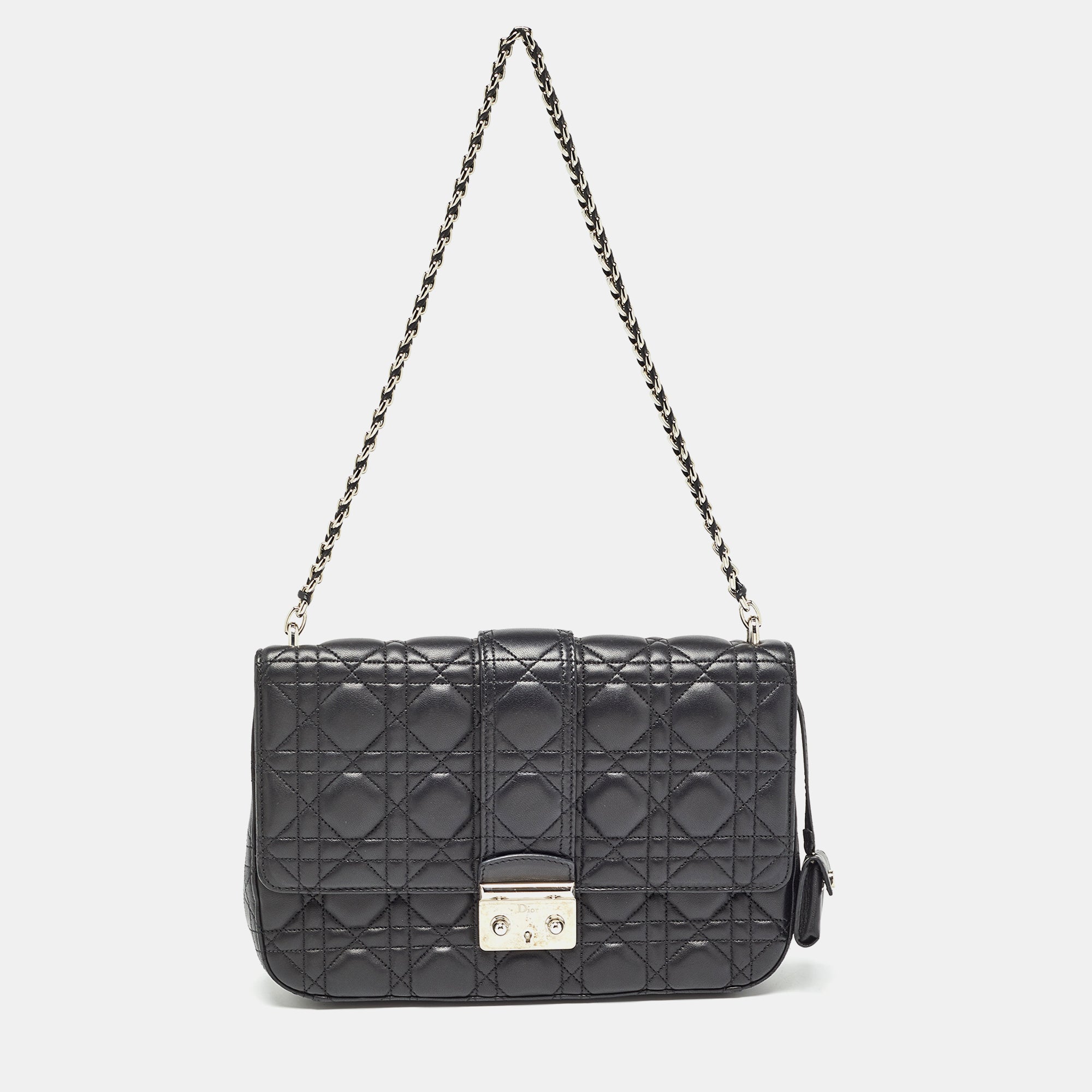 Black Cannage Leather Miss Promenade Shoulder Bag - Elegant Crossbody Purse for Women | Perfect for Work, Date Night & Special Occasions