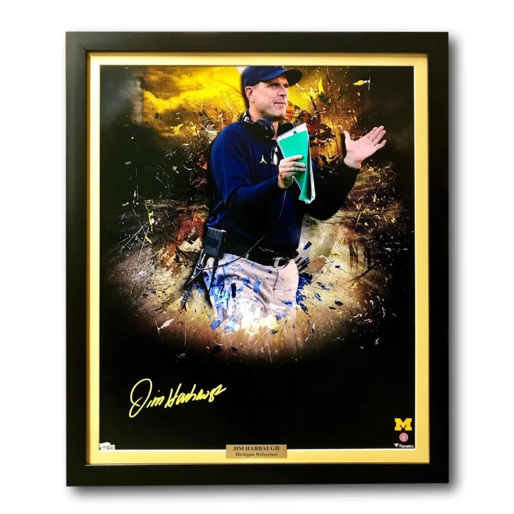 Jim Harbaugh Signed Michigan 20x24 Framed Photo with COA - Authentic Autographed Memorabilia for Wolverines Fans - Perfect for Home, Office, or Man Cave Decor
