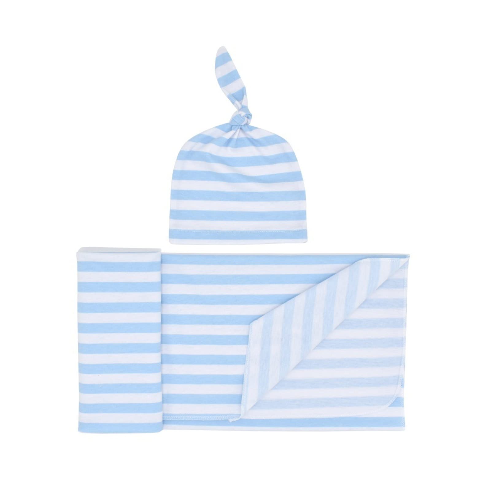 Soft Stretchy Baby Swaddle Blankets & Hat Set for Newborns - Striped Receiving Blanket for Boys & Girls - Perfect for Nursery, Swaddling, and Photo Shoots
