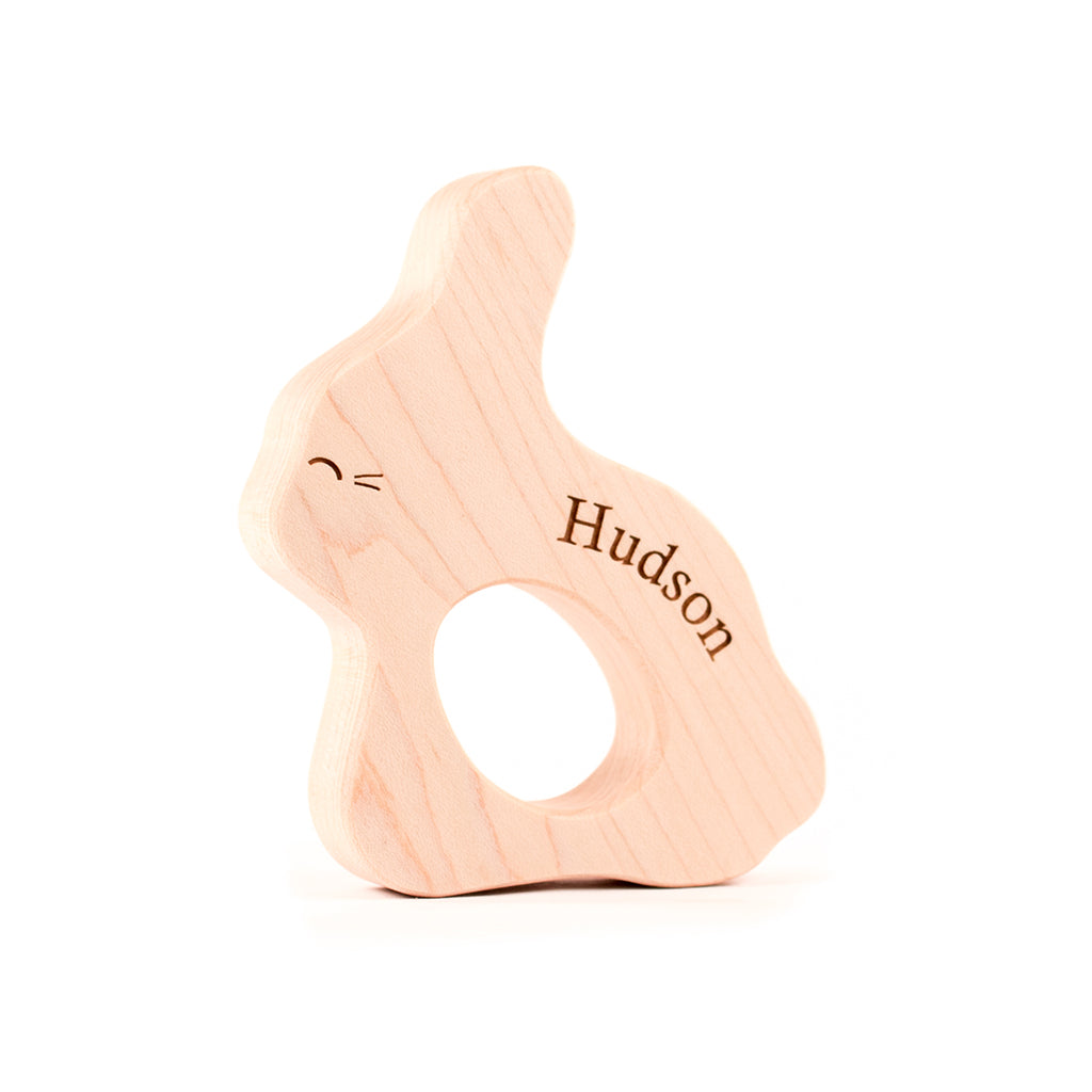 Organic Bunny Wood Teether for Babies - Natural & Safe Teething Toy for Infants - Perfect for Soothing Sore Gums at Home or On-the-Go