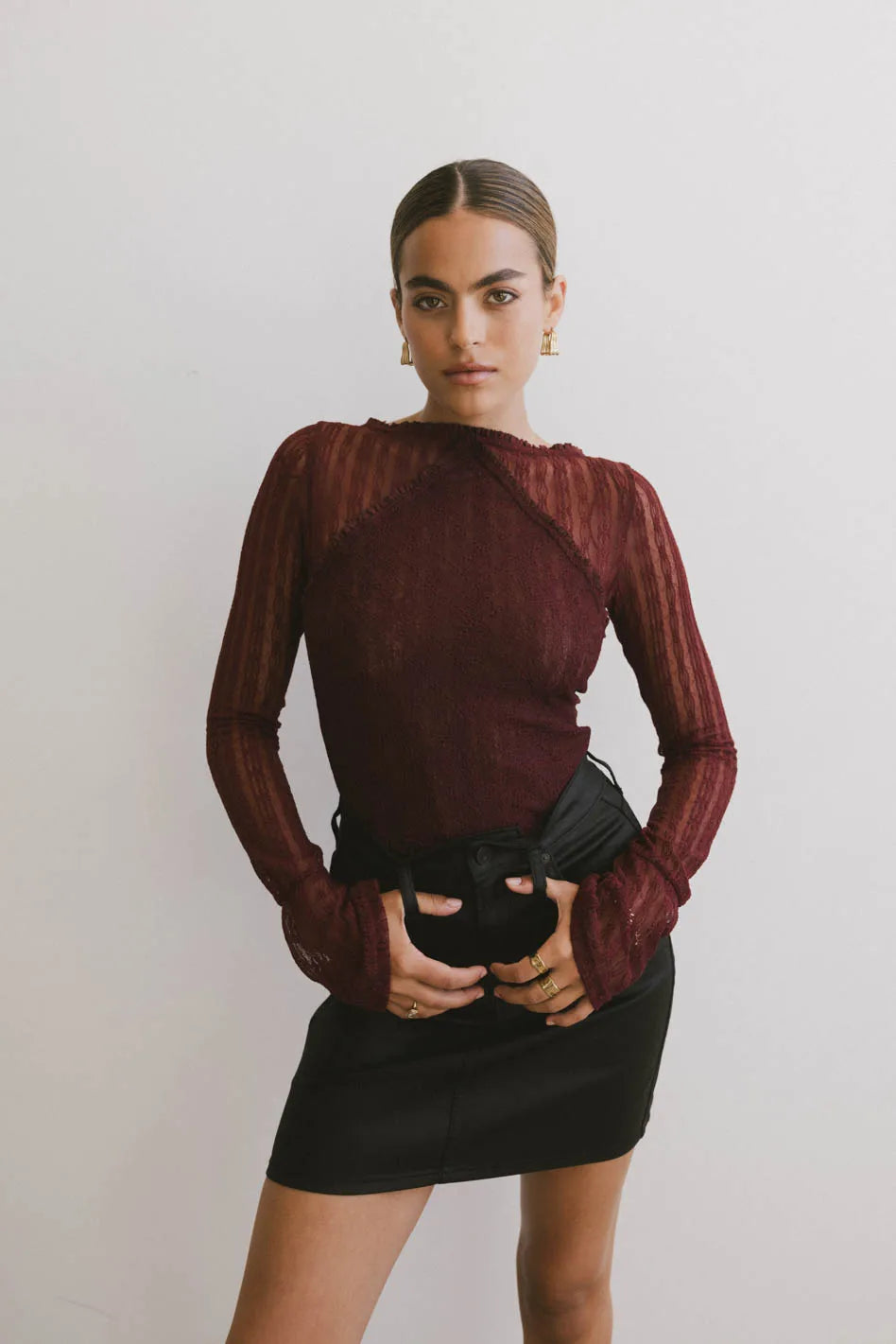 Linnea Lace Top in Burgundy - Elegant Women's Blouse for Parties & Date Nights - FINAL SALE