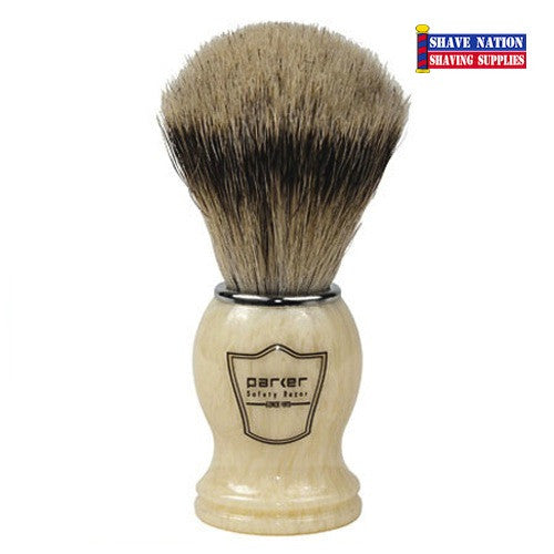 Parker Silvertip Shaving Brush with Ivory Handle - Premium Badger Hair for Men's Wet Shaving - Perfect for Grooming, Travel & Luxury Gift Giving