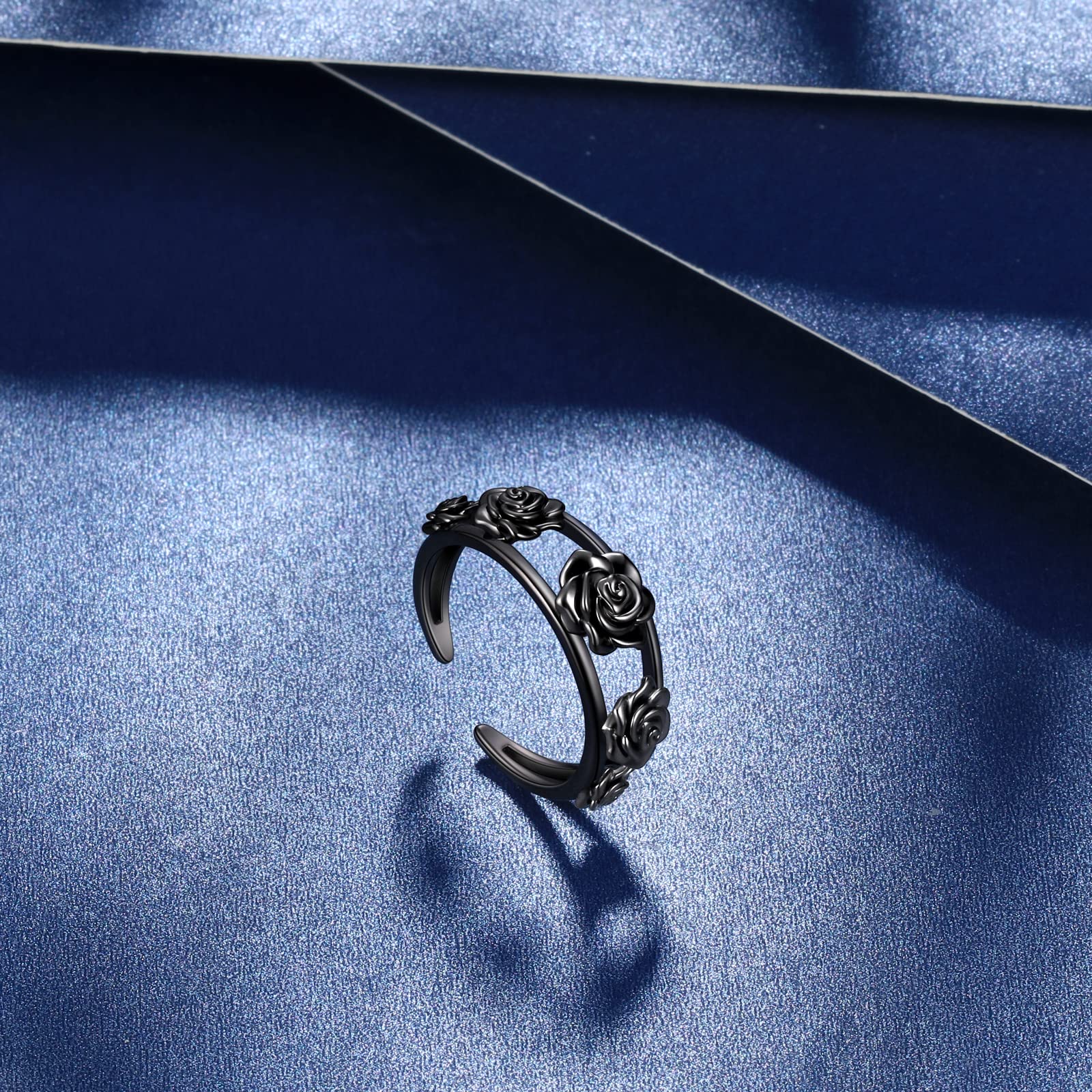 Beautlace Adjustable Rose Flower Ring - Silver & Black Gun Plated Open Ring for Women | Elegant Wedding, Engagement Jewelry Gift | Perfect for Valentine's Day, Anniversary & Romantic Occasions