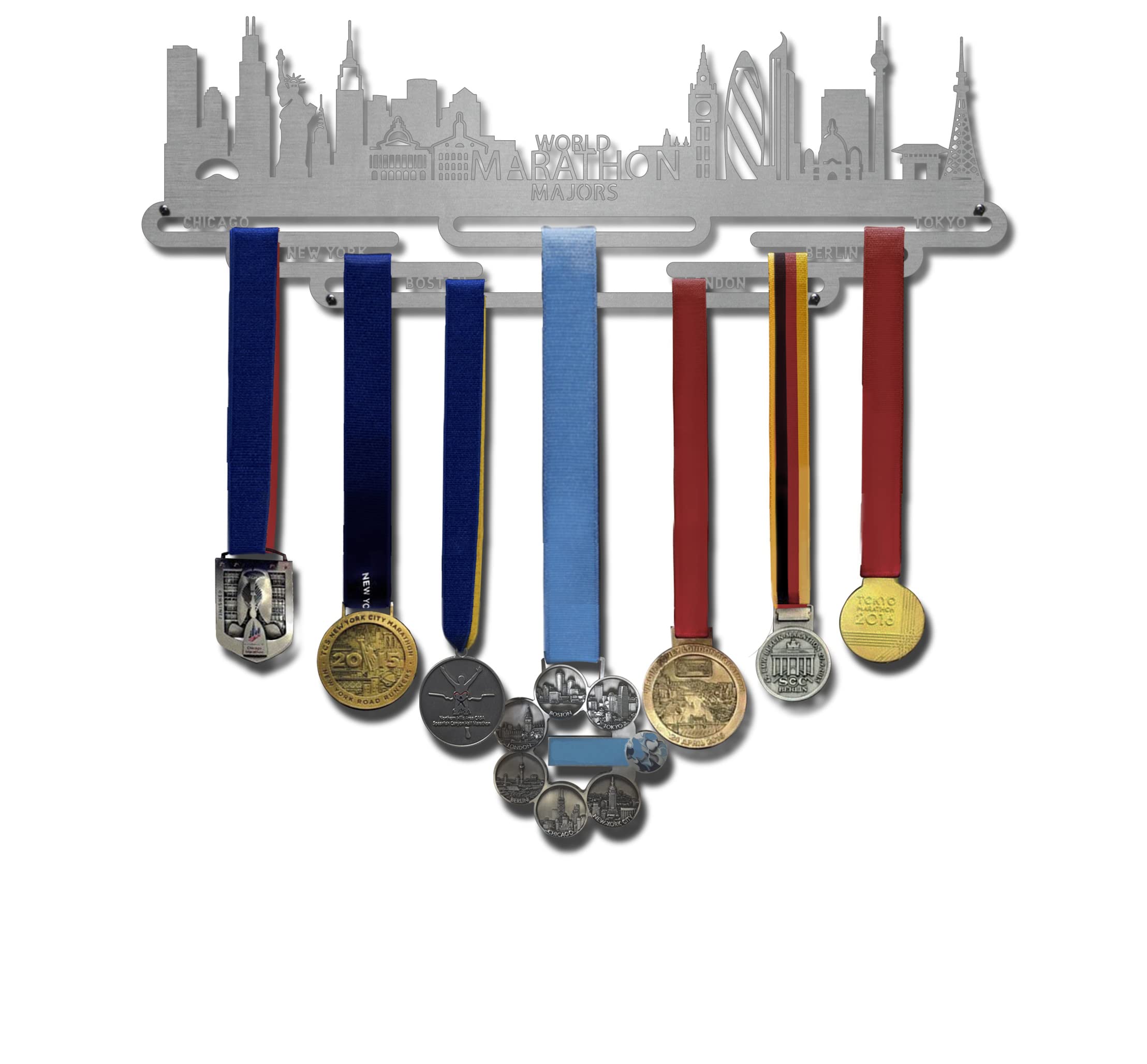 Allied Medal Hangers - World Marathon Majors Cityscape Display Rack - Premium Race Medal Holder for Marathon Runners - Perfect for Home Gym or Office Decor