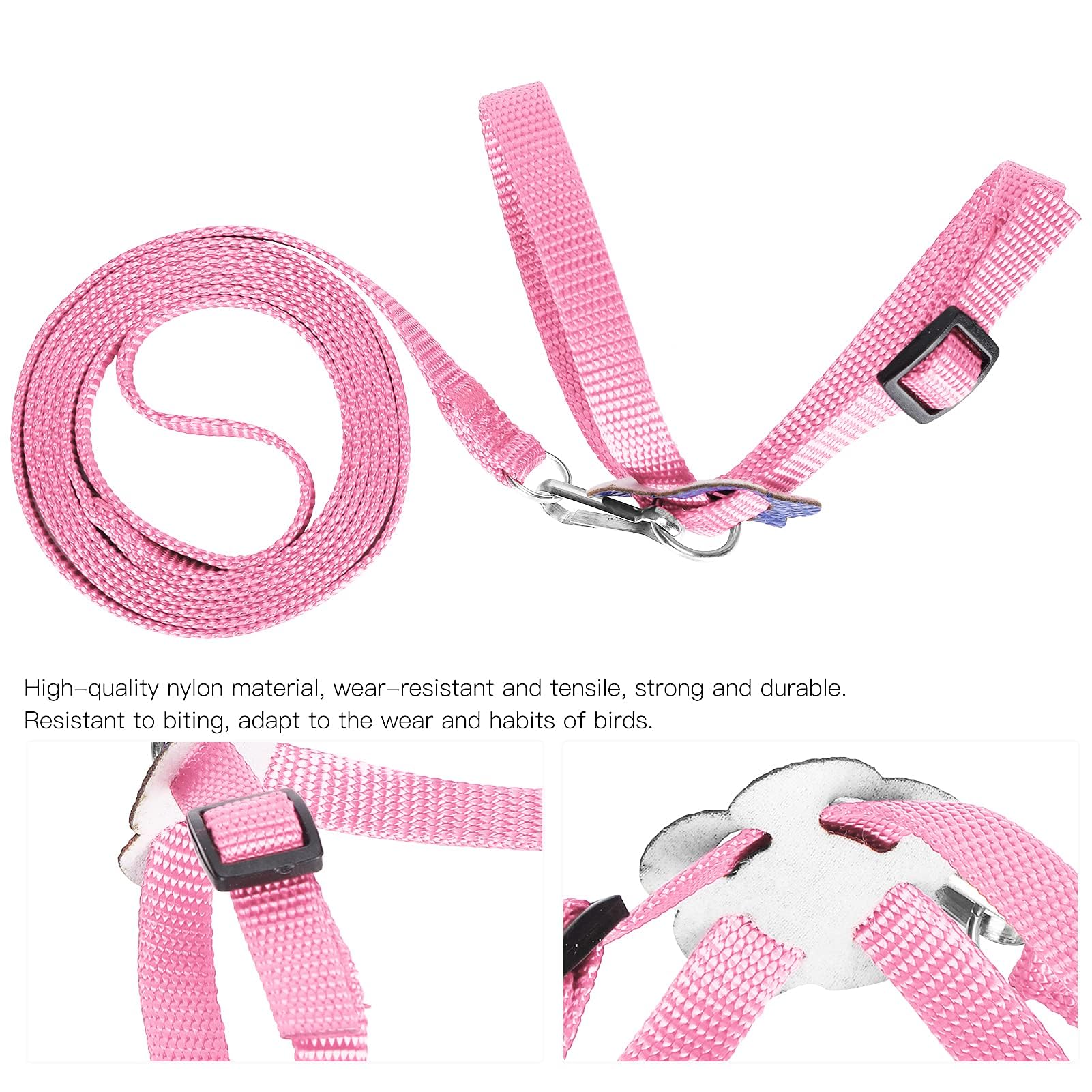 Adjustable Nylon Parrot Harness & Leash - 120cm Anti-Bite Training Rope for Outdoor Flying - Perfect for Alexandrine, Scarlet, Keck & Mini Macaw Birds (Pink) - Ideal for Safe Outdoor Adventures, Training Sessions & Park Visits