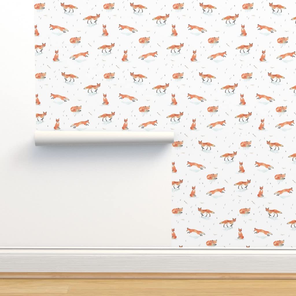 Removable Wallpaper Swatch - Winter Fox Large Woodland Watercolor Nursery Foxes Animal Custom Pre-Pasted Wallpaper by Spoonflower | Perfect for Kids' Rooms, Nursery Decor & Home Accent Walls