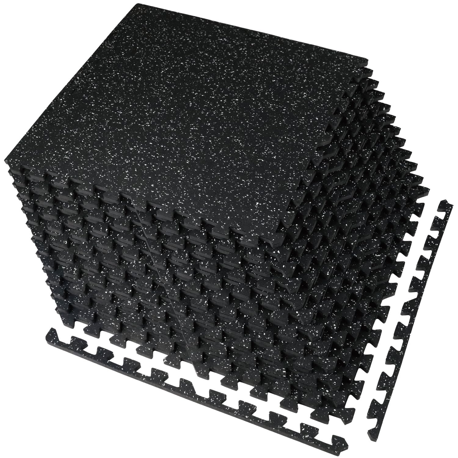 0.56 Inch Thick 48 Sq Ft Interlocking Gym Floor Tiles - Heavy Duty Rubber Top with EVA Foam Base - Home Gym Flooring for Exercise Equipment, Weight Training & Yoga - Protective Puzzle Mats for Fitness Rooms, Basements & Garages