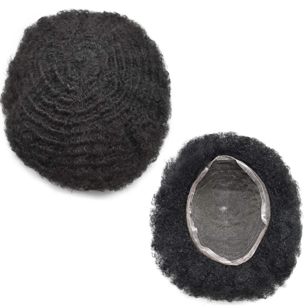 Black Men's Afro Toupee - Real Human Hair Wavy Lace Front Hairpiece 8x10 Inch for African American - Soft French Lace Replacement System (Jet Black #1, 8mm Wave) - Perfect for Daily Wear, Special Occasions & Hair Loss Solutions