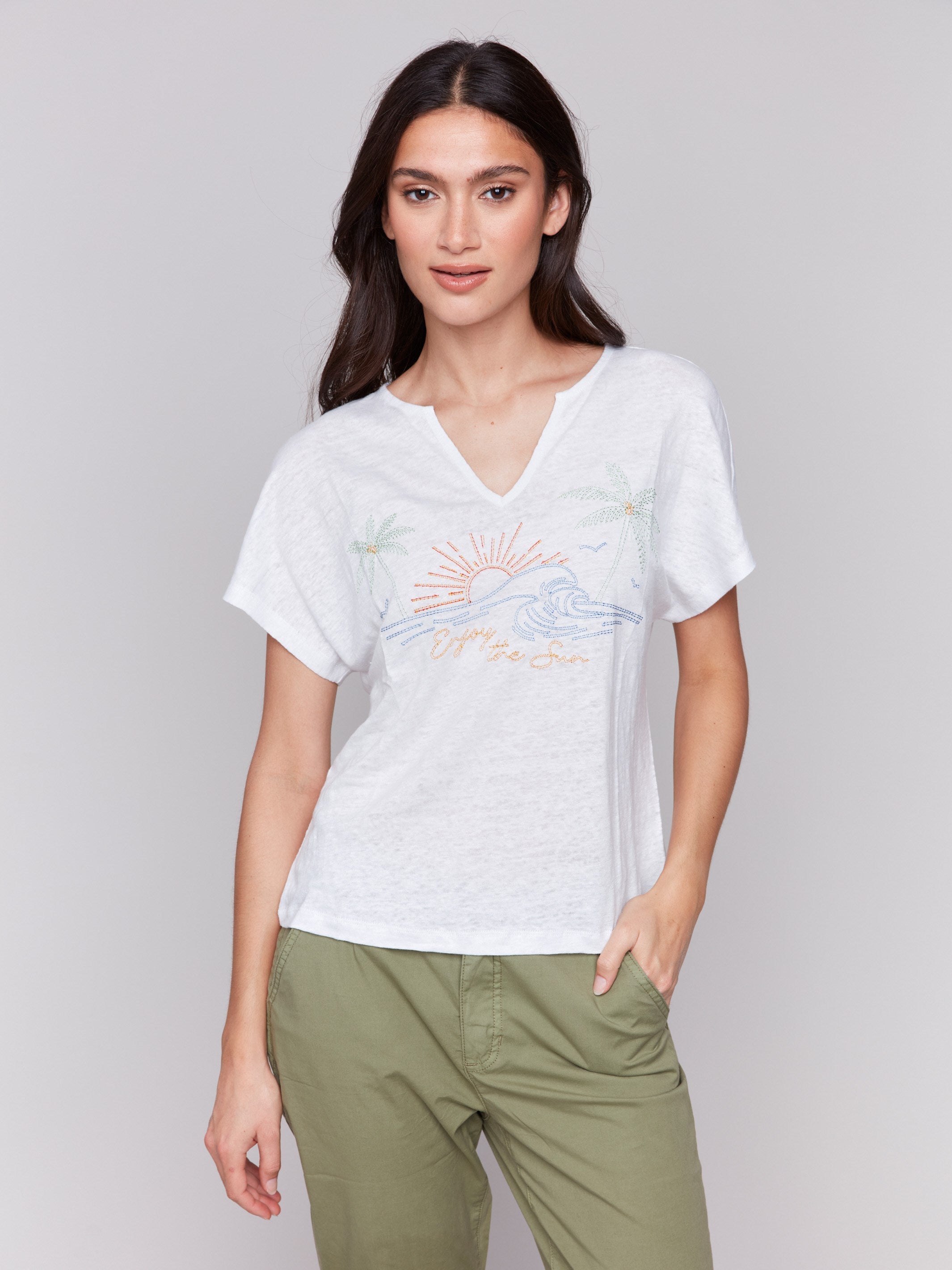 Embroidered Short Sleeve Dolman Top for Women - Comfortable Loose Fit Casual Blouse - Perfect for Summer Outfits, Beach Wear & Boho Style Fashion
