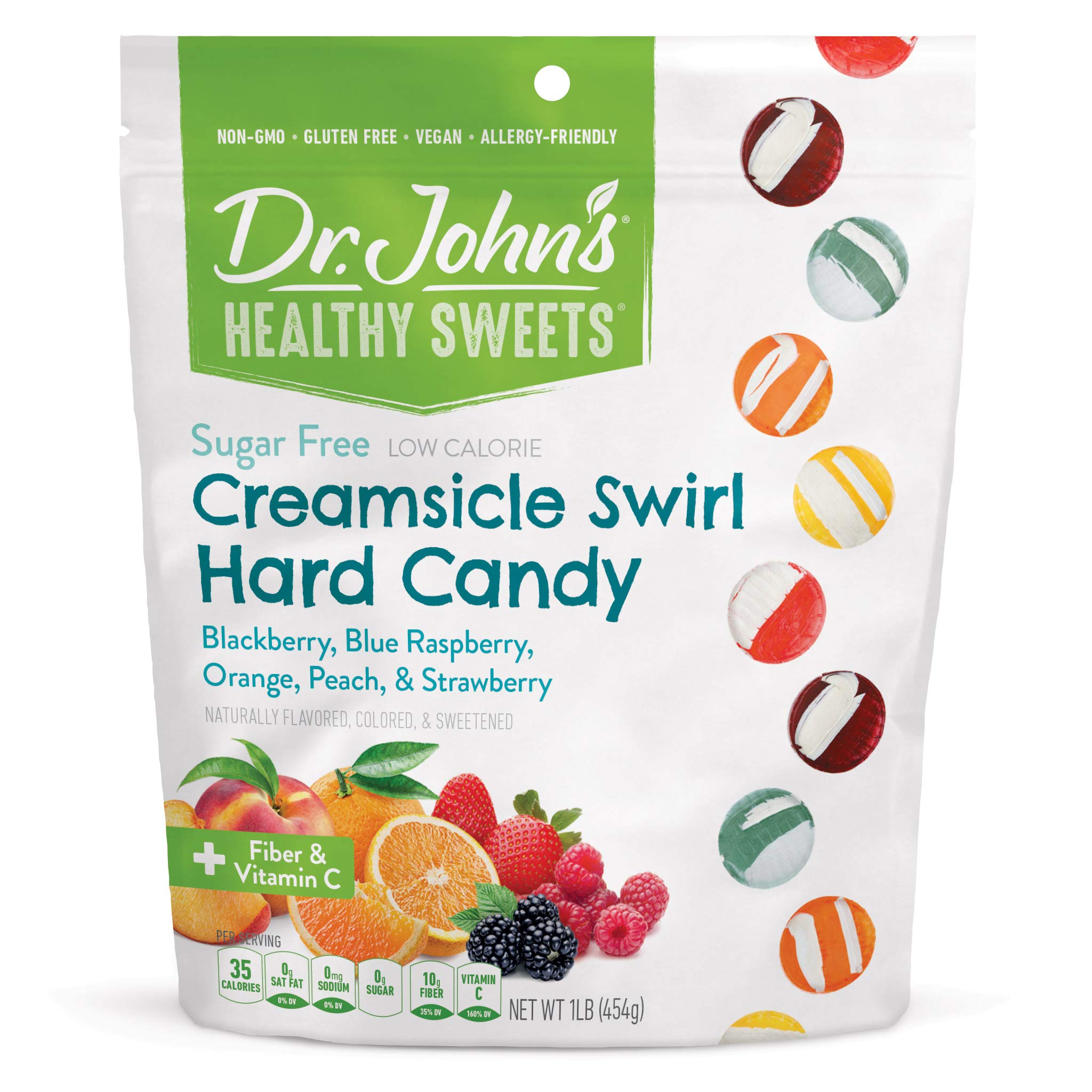 Dr. John’s Sugar Free Hard Candy | Zero Sugar, Low Calorie, Keto & Vegan Friendly | Gluten Free Creamsicle Swirl Flavor | 100 Count (1 LB) | Perfect for Diabetics, Weight Loss & Healthy Snacking