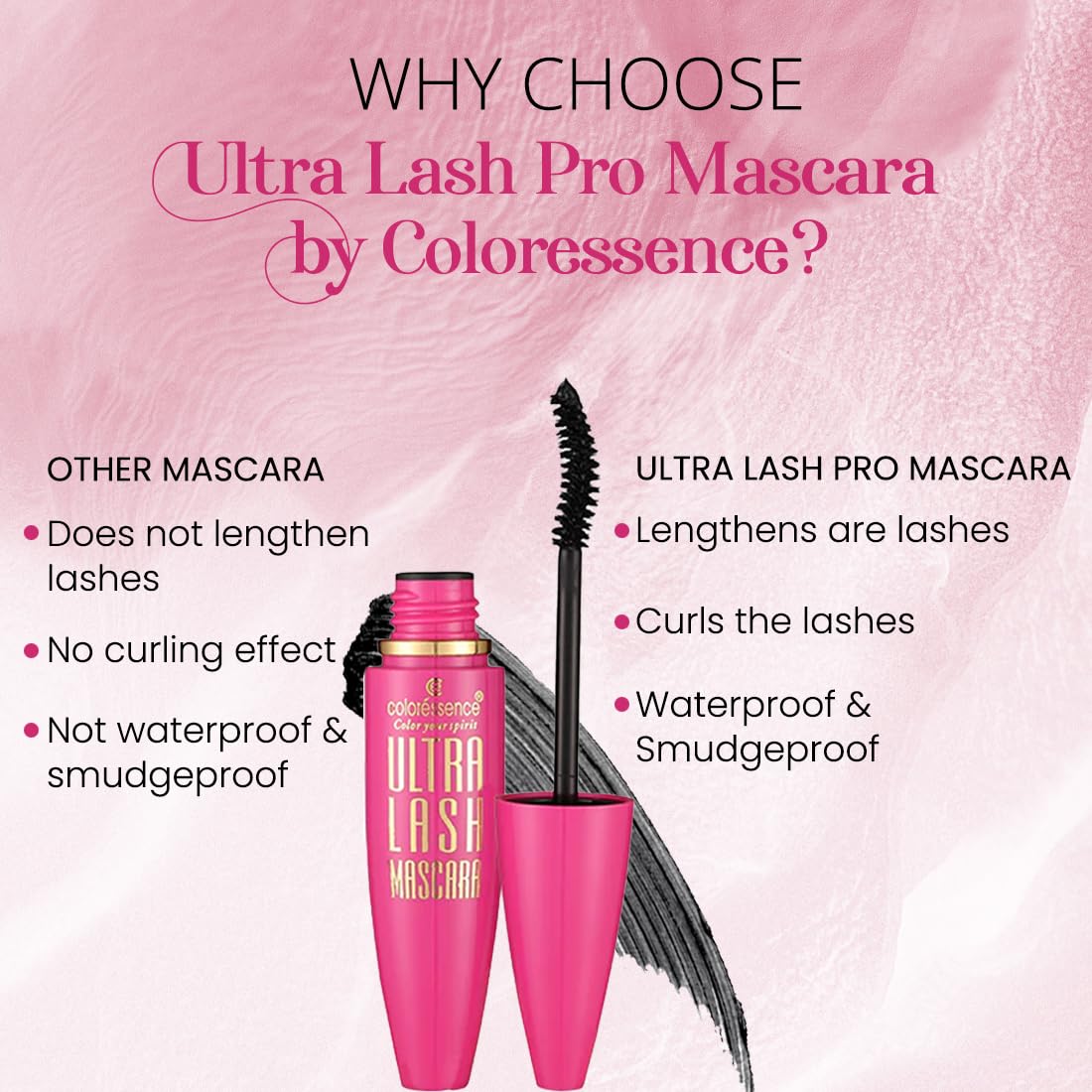 **COLORESSENCE Ultra Lash Pro Mascara - Volumizing & Lengthening for Dramatic Lashes | Smudge-Proof, Waterproof Formula | Intense Black Finish | Buy 1 Get 1 Free | Perfect for Daytime, Nighttime & Special Occasions**