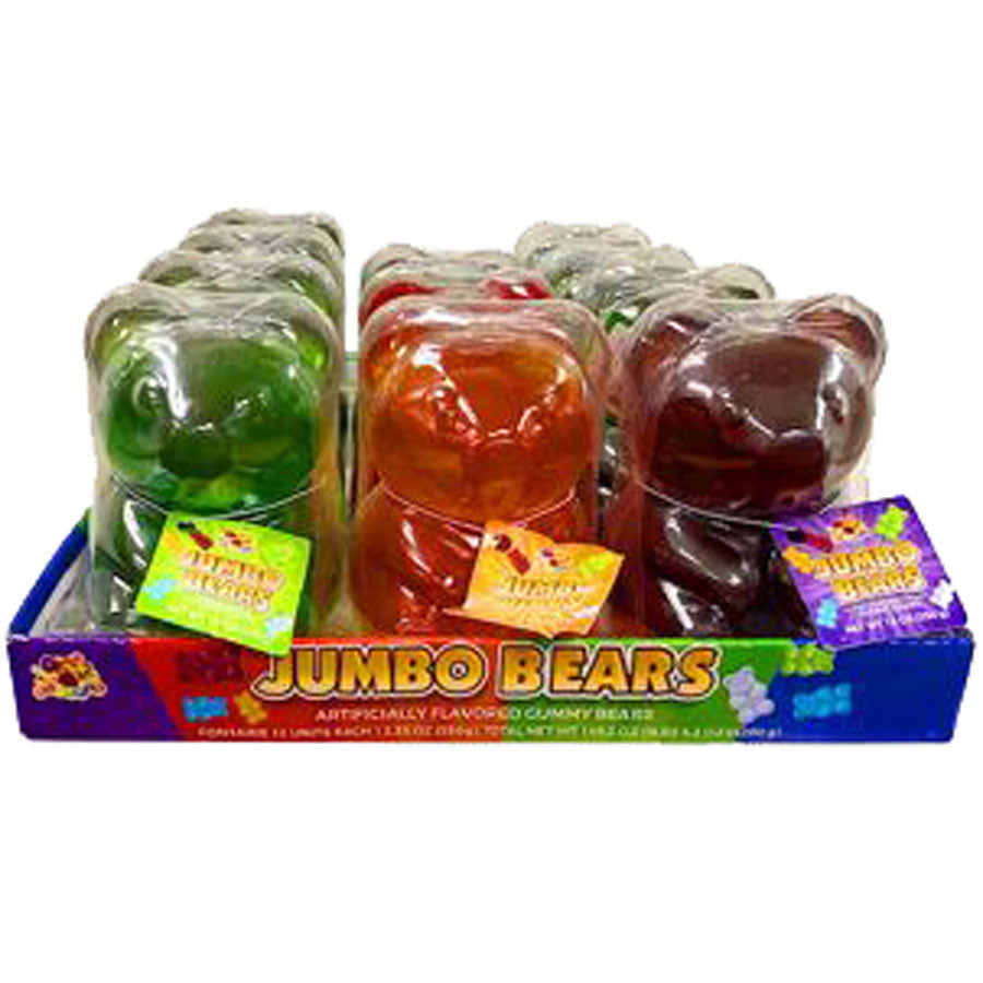 12oz Giant Gummy Bear Candy - Assorted Flavors Bulk Display Box (50 Count) - Perfect for Birthday Parties, Halloween Treats & Candy Buffets