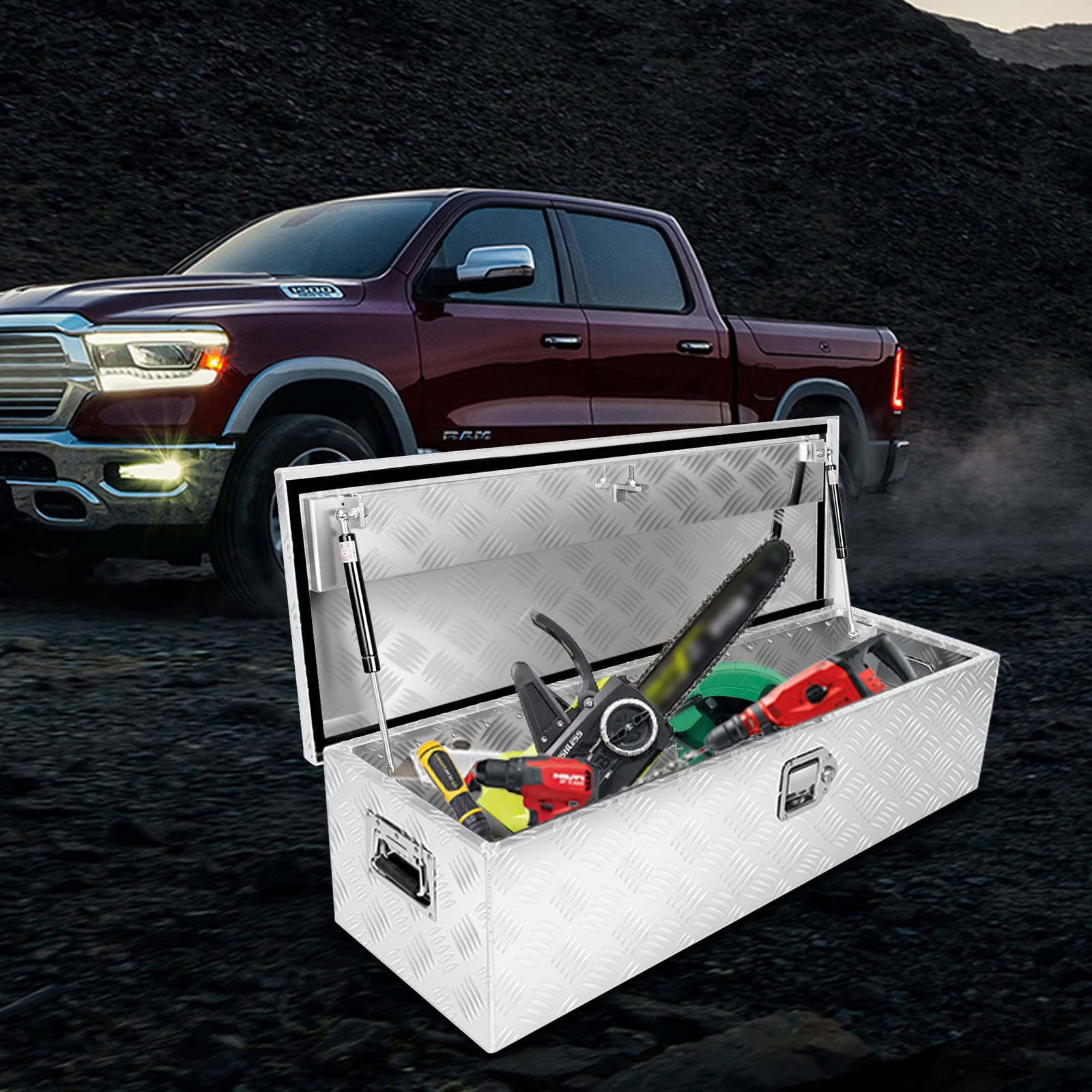 BLACKHORSE-RACING 39 x 13 x 10 Inch Aluminum Truck Tool Box - Underbed Storage Chest with Lock & 2 Keys, Side Handles - Silver | Heavy Duty Organizer for Pickup Trucks, Trailers & RVs | Secure Storage for Tools, Equipment & Roadside Essentials
