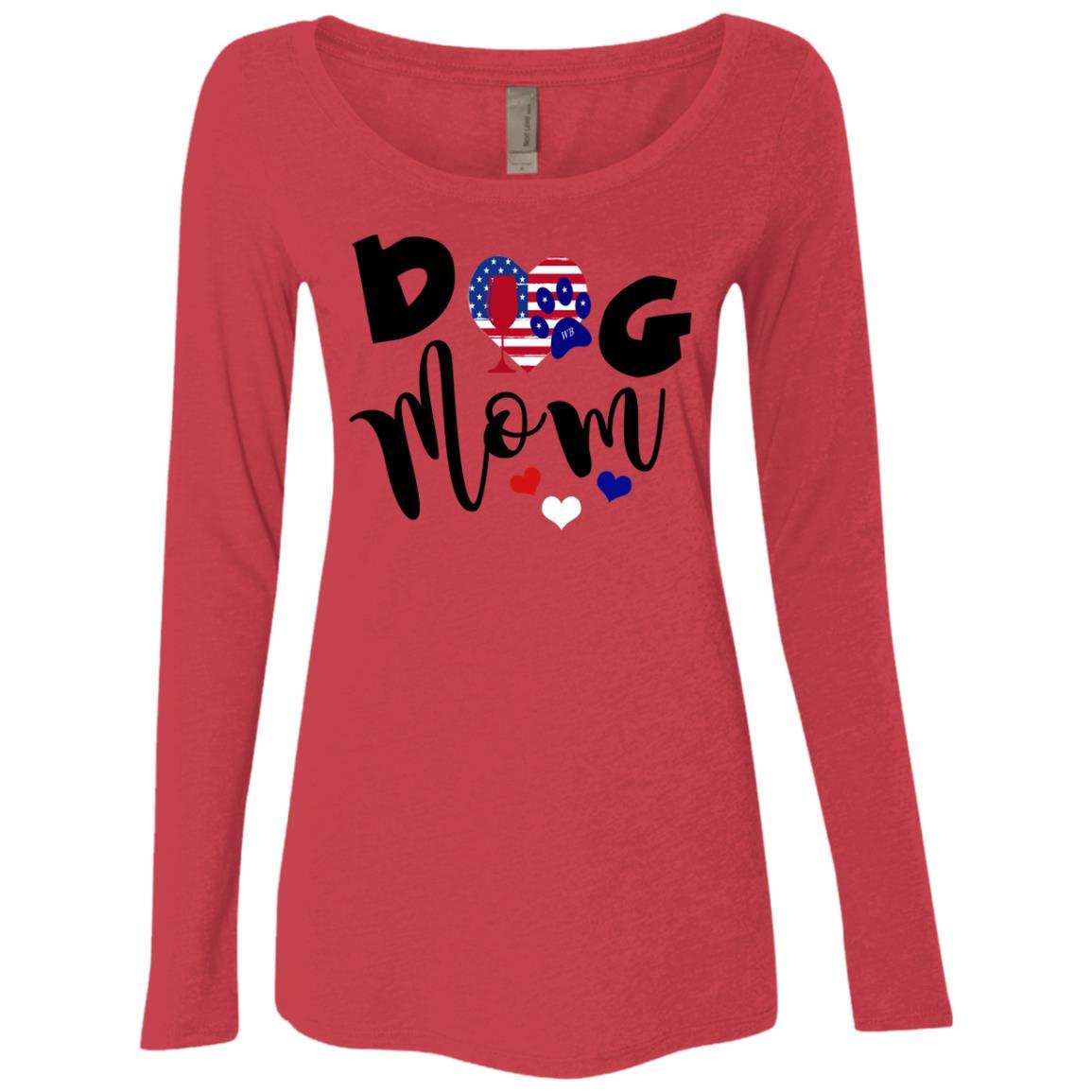 WineyBitches.Co Dog Mom Ladies' Triblend Long Sleeve Scoop Neck T-Shirt - Comfortable Casual Wear for Dog Lovers, Perfect for Pet Parks, Dog Walks and Wine Nights