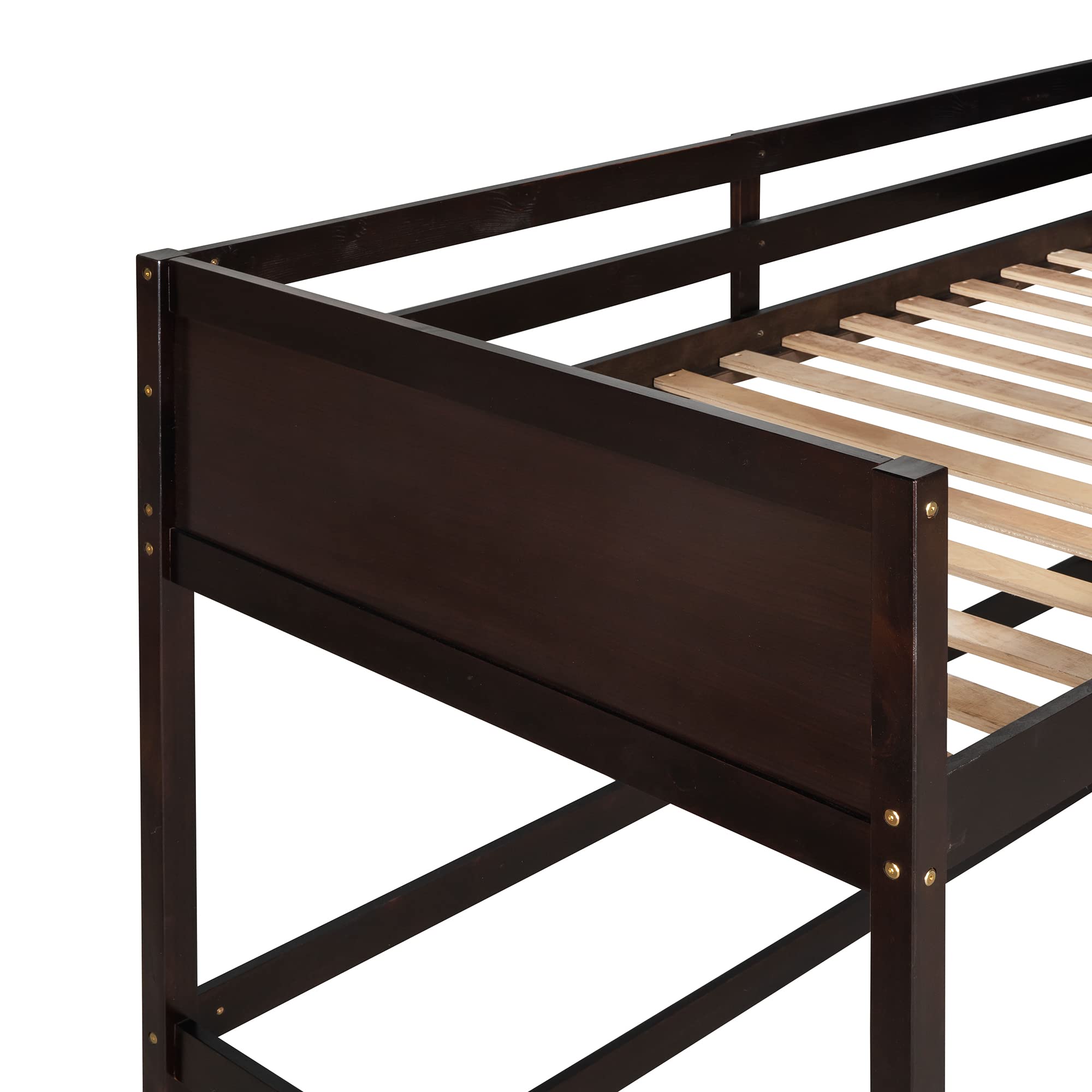 P PURLOVE Twin Loft Bed Frame with Angled Ladder - Solid Wood Loft Bed for Kids & Teens (Espresso Finish) - Space-Saving Bedroom Solution for Small Rooms & Dormitories
