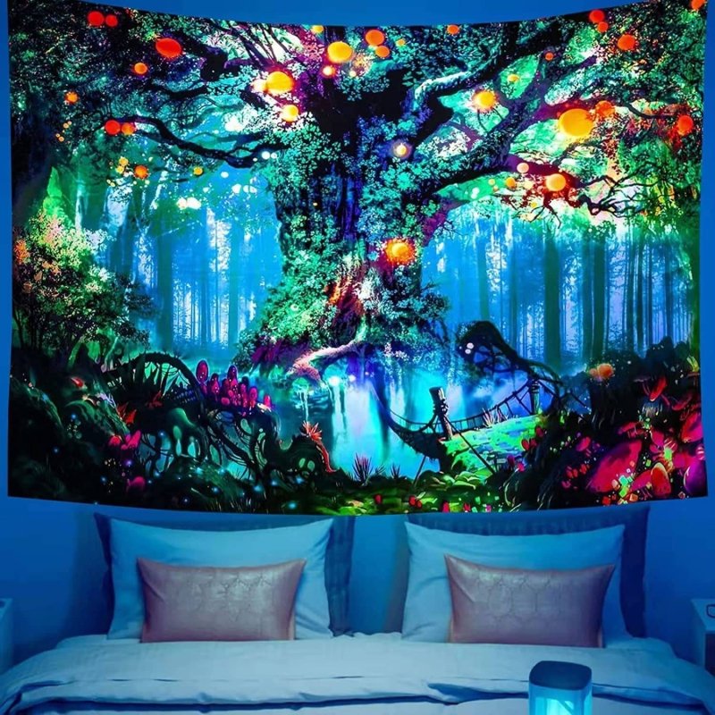 Juicy Tree Official Glow Tapestry UV Art Decor - Vibrant Wall Hanging for Bedroom, Dorm, or Party Decorations
