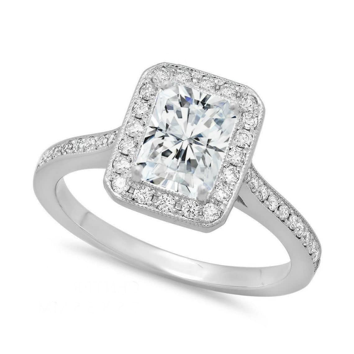 1.60 Carat Radiant Cut Colorless Moissanite Engagement Ring Set - Solitaire Halo Vintage Style in 14K Gold/Silver - Wedding, Bridal, Anniversary Gift for Her - Perfect for Proposals, Vow Renewals & Special Occasions