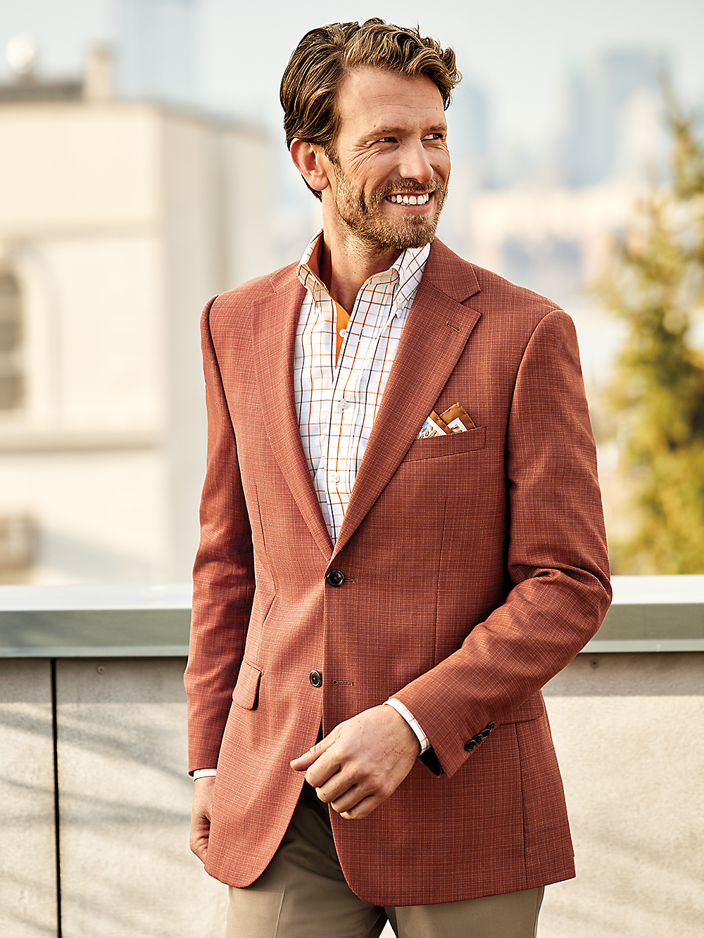 Premium Wool Single Breasted Notch Lapel Blazer - Rust Brown | Men's Business Casual Sport Coat for Office, Weddings & Formal Events