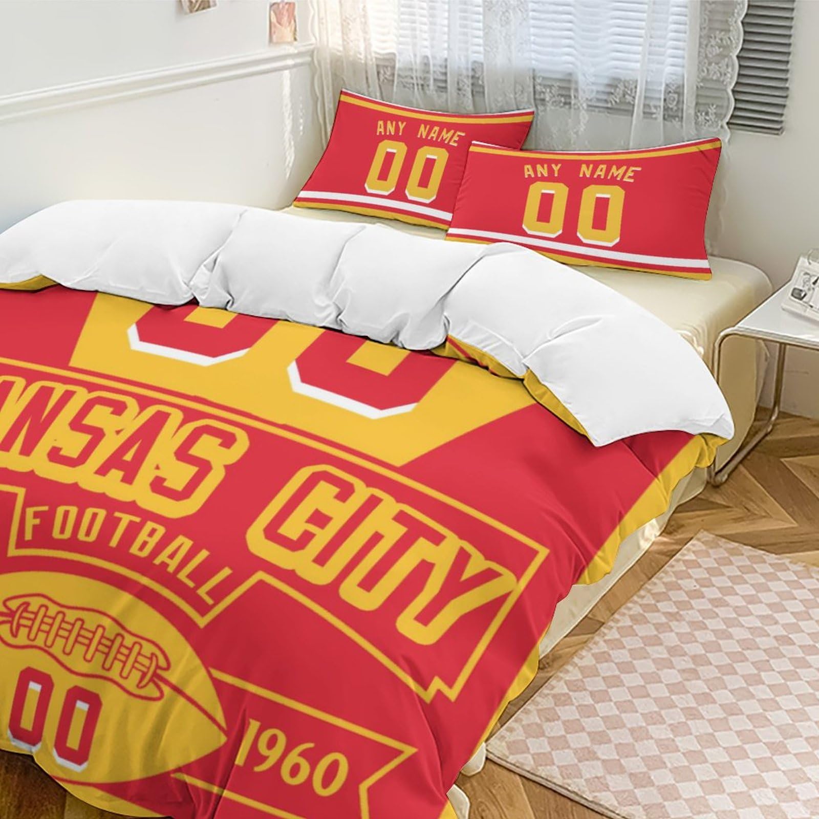 Custom Football Comforter Set - 3 Piece Bedding with Personalized Name & Number | Soft, Lightweight Quilt & Pillowcases for Football Fans | Perfect for Sports-Themed Bedroom Decor & Game Day Comfort