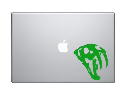 Saber Tooth Tiger Skull Decal - 5 Inch Green Vinyl Sticker with Sharp Teeth - Perfect for 13 Inch Laptops, Water Bottles, Notebooks & DIY Crafts - Durable Decorative Sticker for Home, Office & School Use