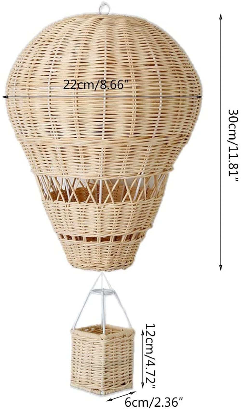 Hand Woven Rattan Hanging Hot Air Balloon Nursery Decor - Boho Chic Baby Room Hanging Mobile, Gender Neutral Nursery Wall Art for Boys & Girls - Perfect for Baby Showers, Birthday Gifts & Kids Bedroom Decor