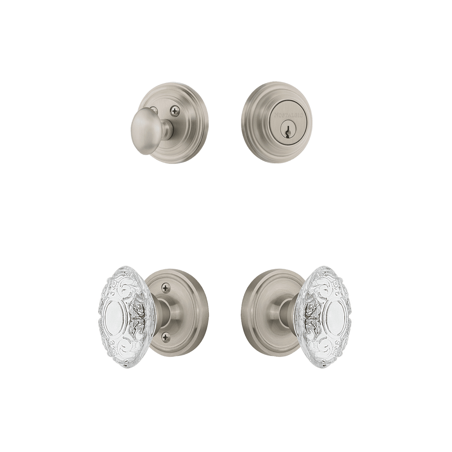 Victorian Crystal Rosette Entry Door Knob Set in Satin Nickel - Elegant Door Hardware for Home & Office Entryways