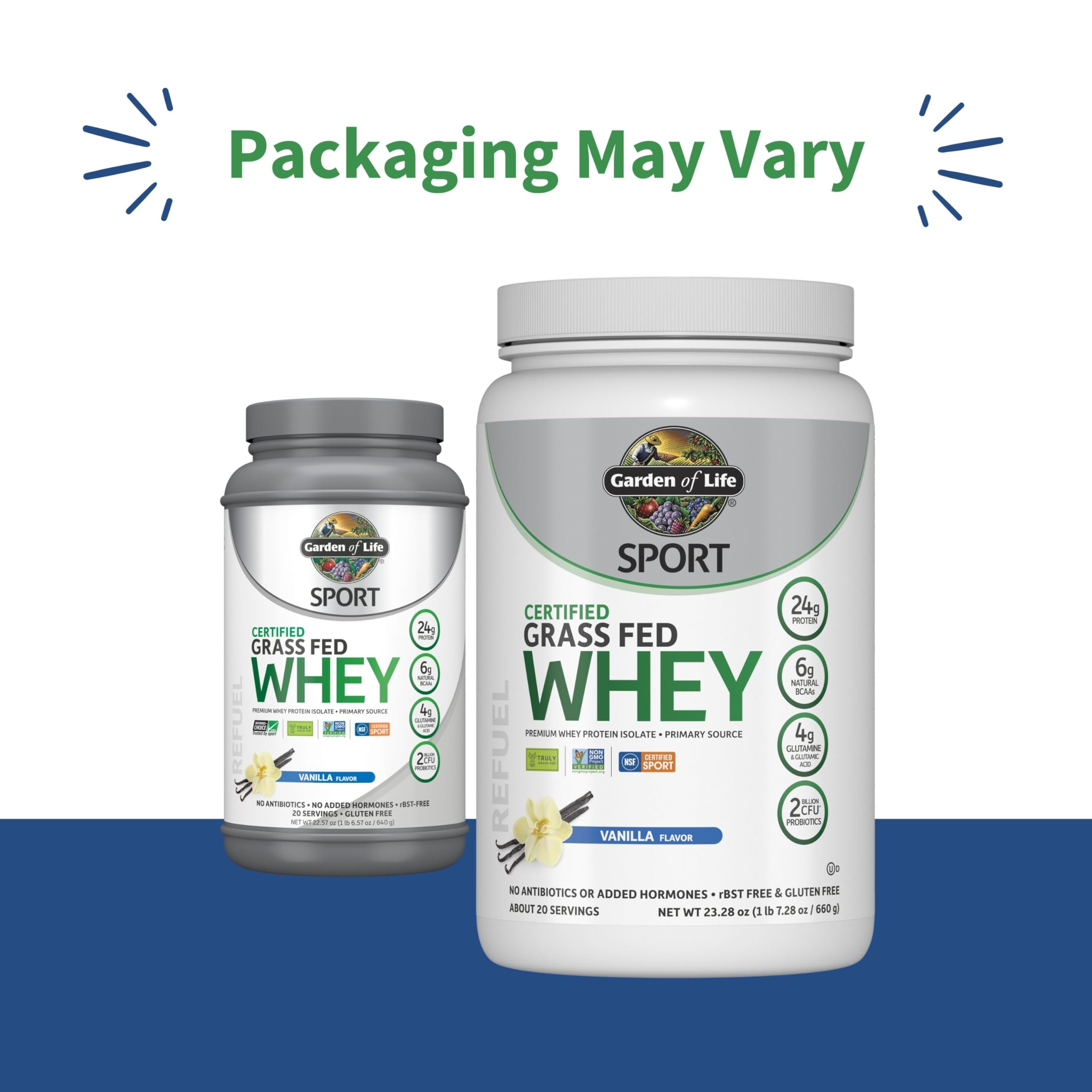 Garden Of Life Sport Whey Protein Powder - Grass Fed Vanilla Flavor, 23oz (652g) | Post-Workout Recovery & Muscle Building Supplement for Athletes