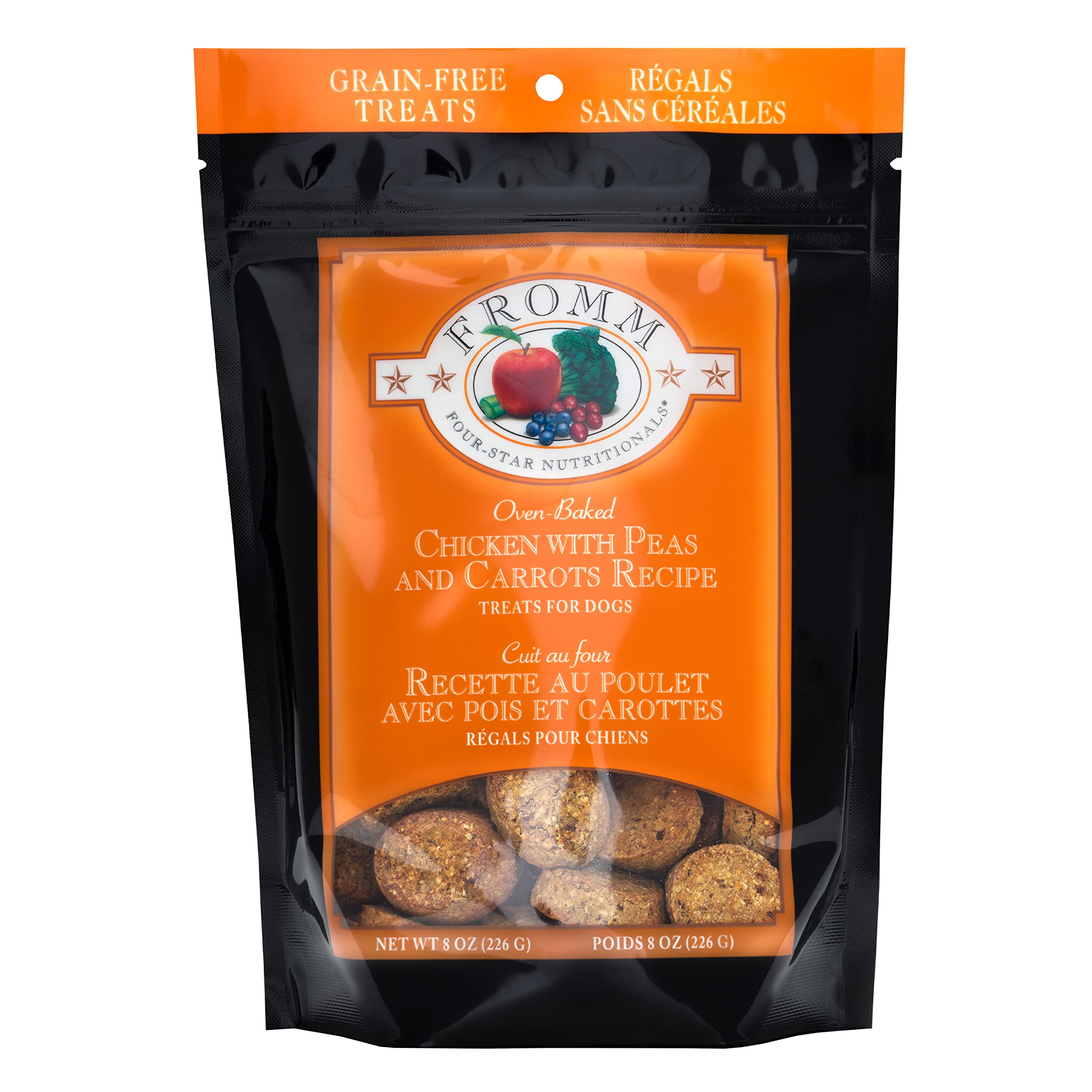 Fromm Four-Star Nutritionals Chicken with Peas & Carrots Dog Treats - Premium Oven Baked Dog Snacks - Grain Free, Natural Ingredients - Chicken Recipe - 8 oz - Perfect for Training Rewards & Daily Treats