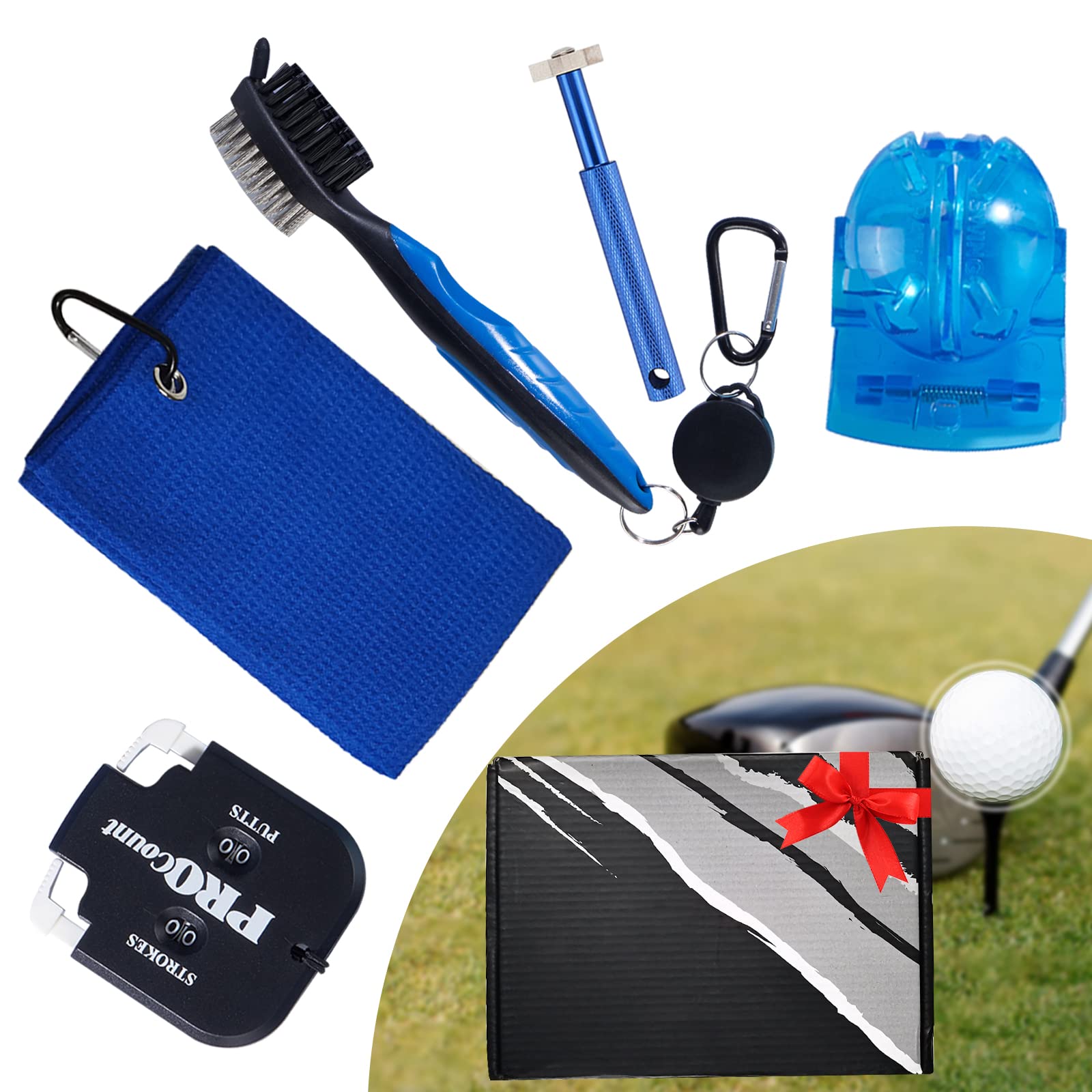 Premium Golf Club Cleaner Set with Towel, Brush, Groove Sharpener, Ball Marker & Stroke Counter - Essential Golf Accessories for Club Maintenance & Game Tracking | Perfect for Golfers, Driving Range & Course Play