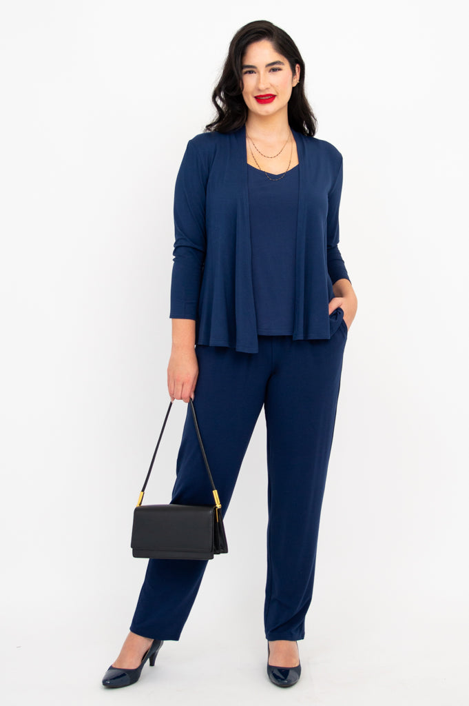 Clair Petite Women's Pants - Soft Bamboo Fabric, Indigo Blue - Perfect for Yoga, Lounge & Casual Wear