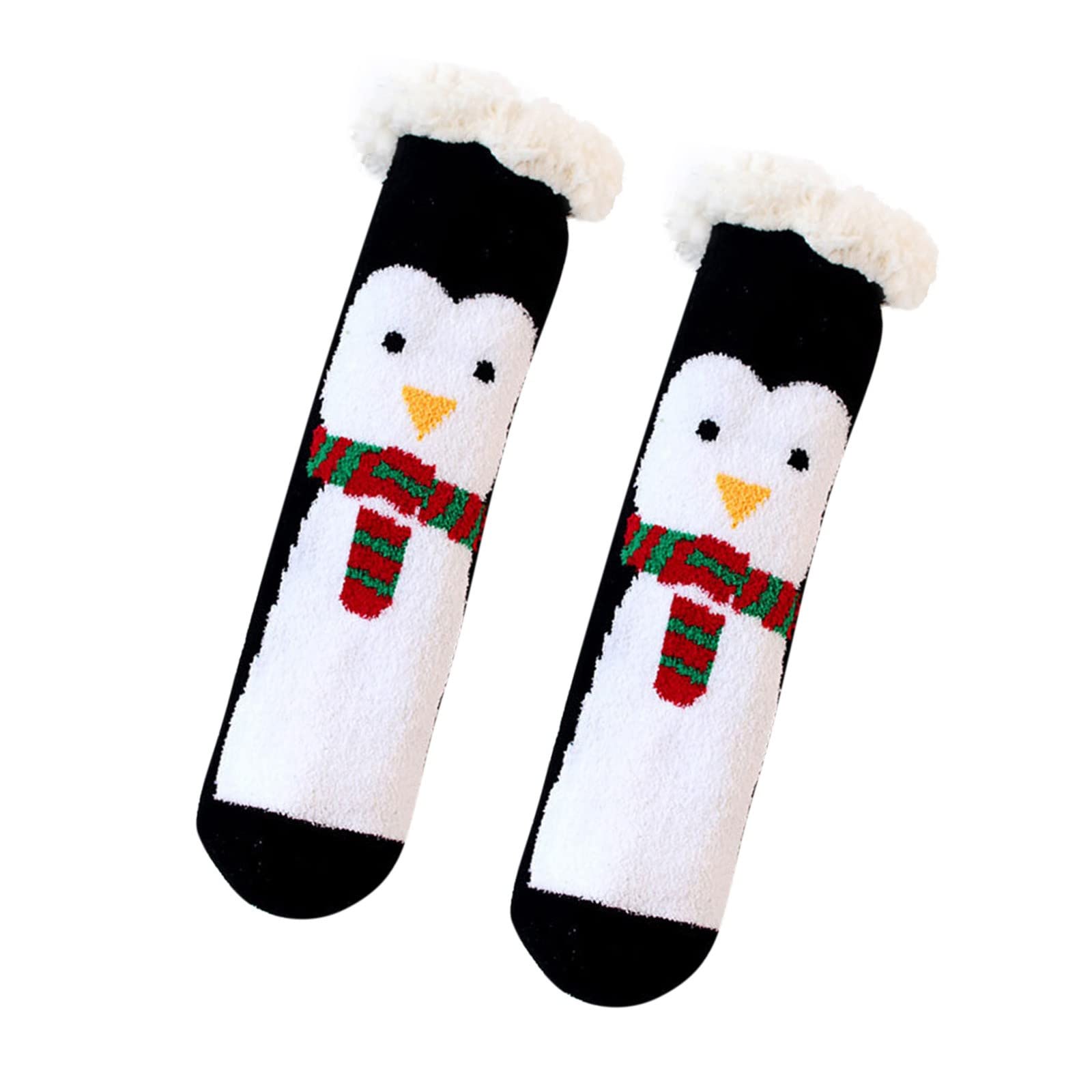 Soft Unisex Fuzzy Winter Socks - Warm Lined Calf-Length Home Slipper Socks for Men & Women (Black, One Size) - Perfect for Cold Weather, Indoor Comfort & Cozy Lounging