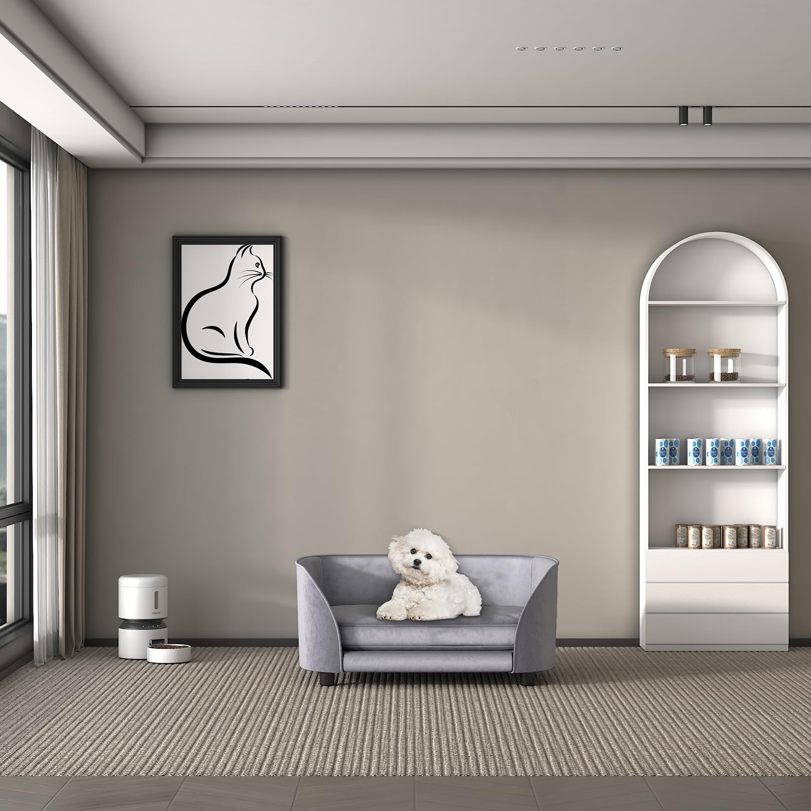 Premium Wooden Pet Sofa Bed - Washable Velvet Couch for Small Dogs & Cats - Cozy Pet Bed with Removable Cushion & Sturdy Frame (Grey) - Perfect for Living Room, Bedroom or Pet Corner