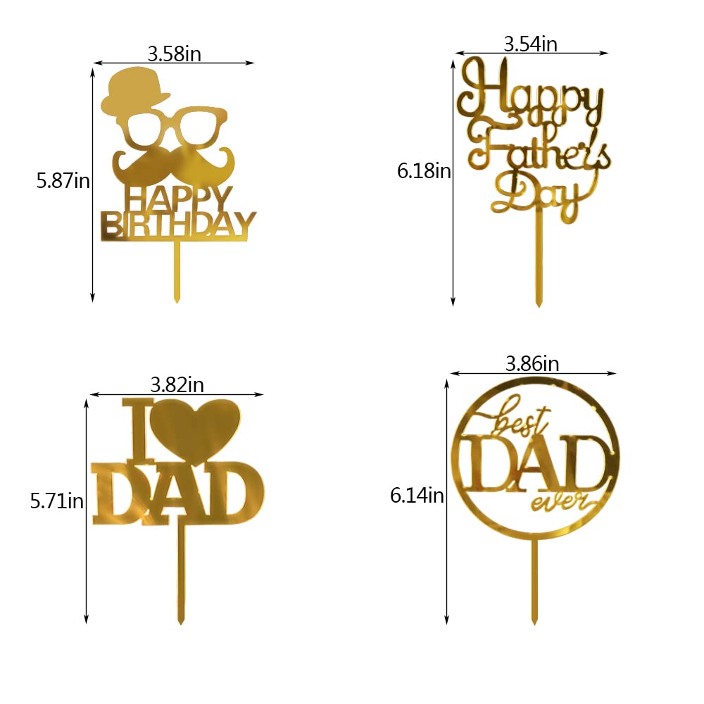 4pcs Happy Father's Day Cake Toppers - Best Dad Ever Cake Decorations for Birthday Party Supplies | Perfect for Father's Day Celebrations, Dad's Birthday Cakes & Special Occasions