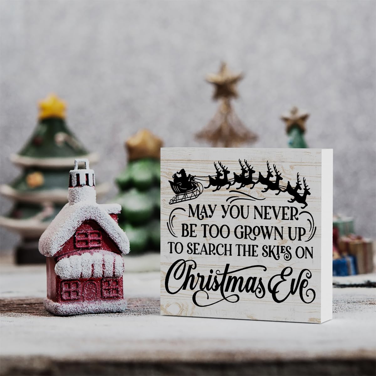 WRSUNT 5x5 Inch Black Christmas Decorations Set - Holiday Signs for Bathroom, Table, Bedroom & Office - 'May You Never Be Too Grown Up' Wall Art - Perfect for Indoor Christmas Decor & Gift Giving