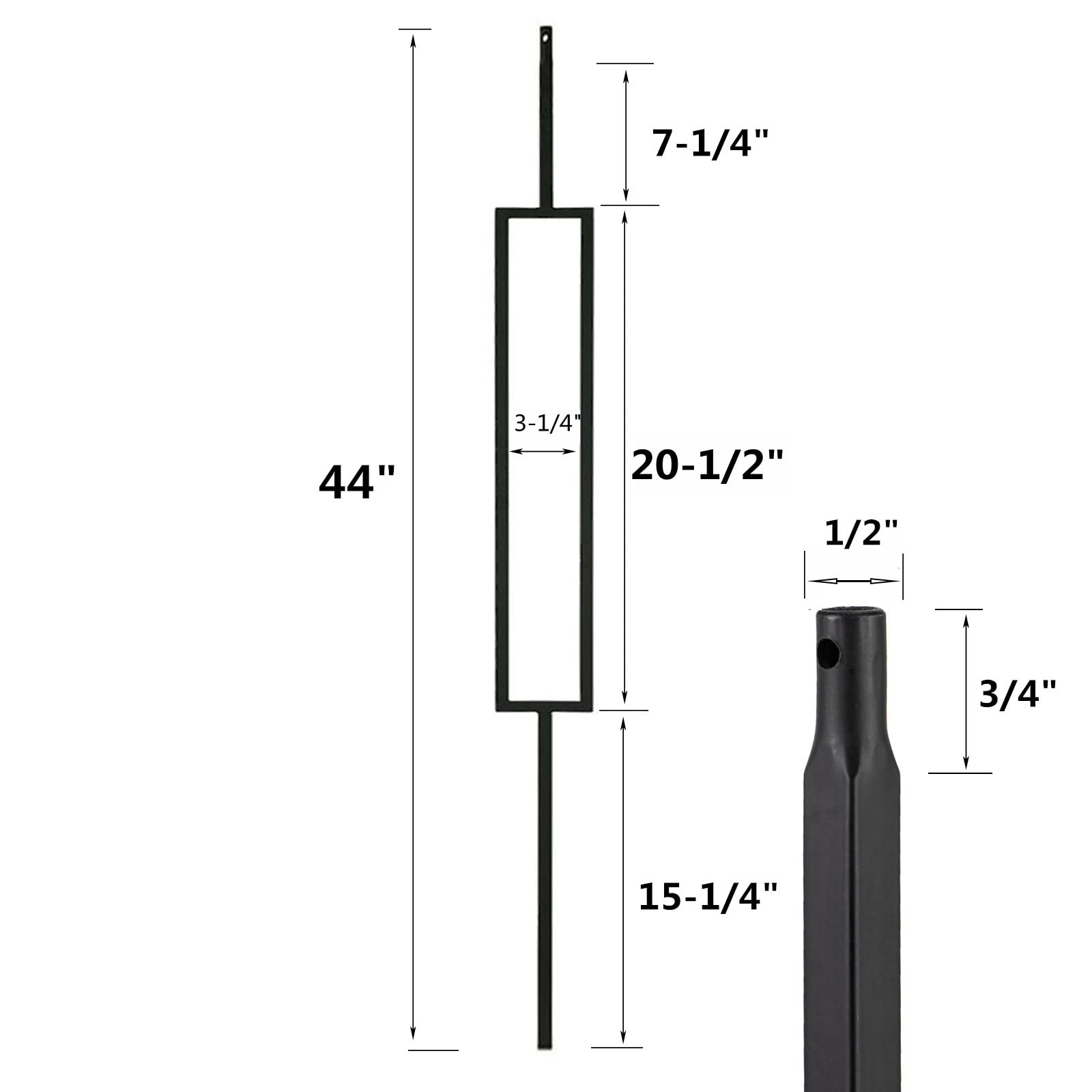 10-Pack S11 Wrought Iron Balusters - 1/2-inch Hollow Rectangle Metal Spindles in Satin Black for Deck & Stair Railing | Durable Decorative Iron Balusters for Porch, Patio, and Outdoor Staircase Safety