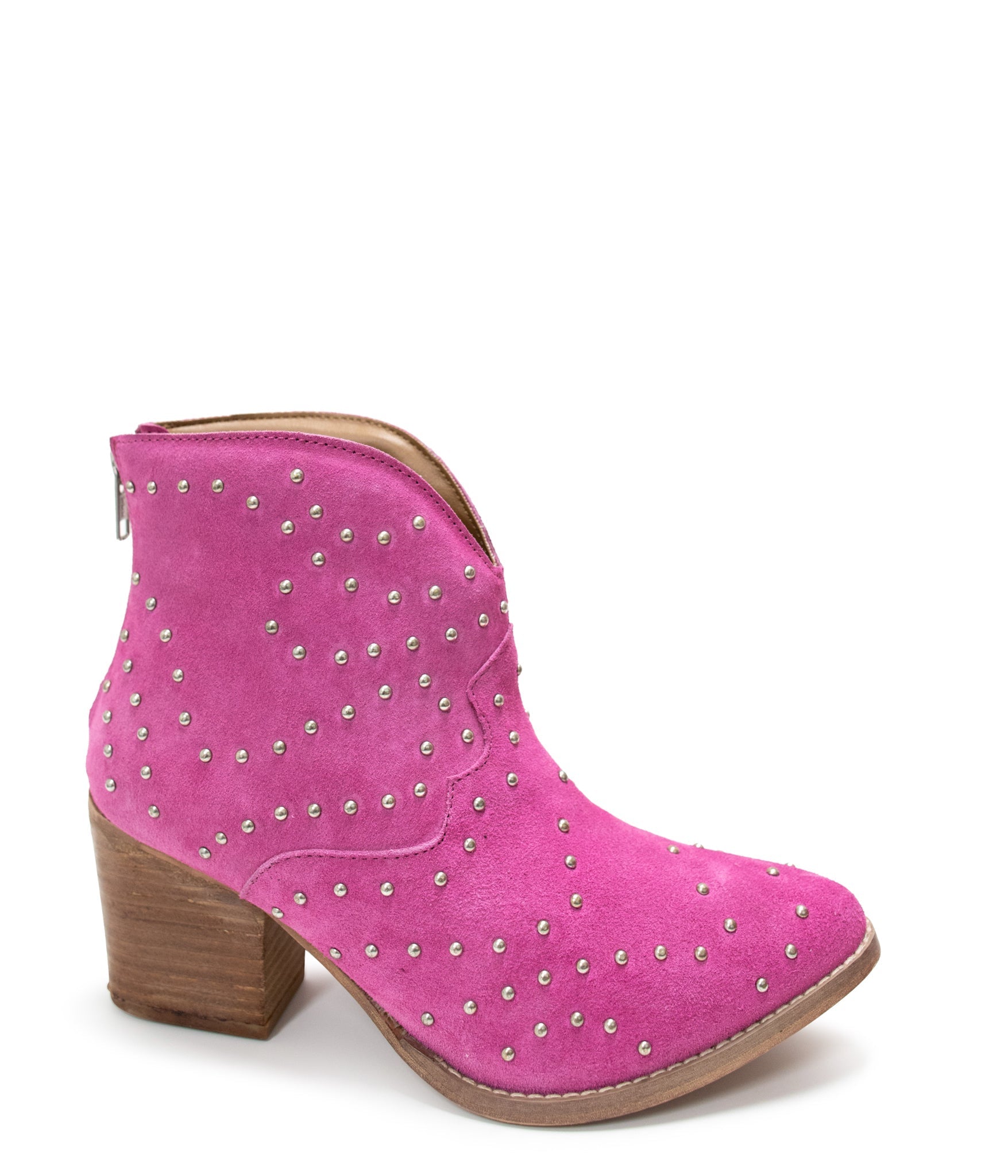 Stylish Twilight Studded Heeled Ankle Boots in Magenta | Women's Fashion Punk Rock Booties for Night Out & Party Wear