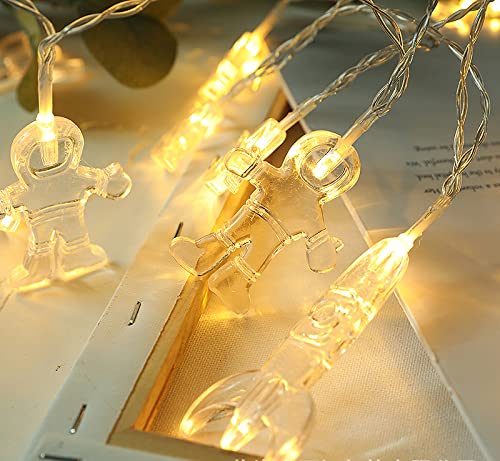 NIWWIN 20 LED Fairy Lights String with Astronaut Spaceship Rocket Pendants - 3M Warm White Battery Operated LED String Lights for Kids Room, Garden, Party, Christmas, Wedding & Birthday Decorations - Perfect for Nursery, Bedroom, Outdoor and Holiday Lighting