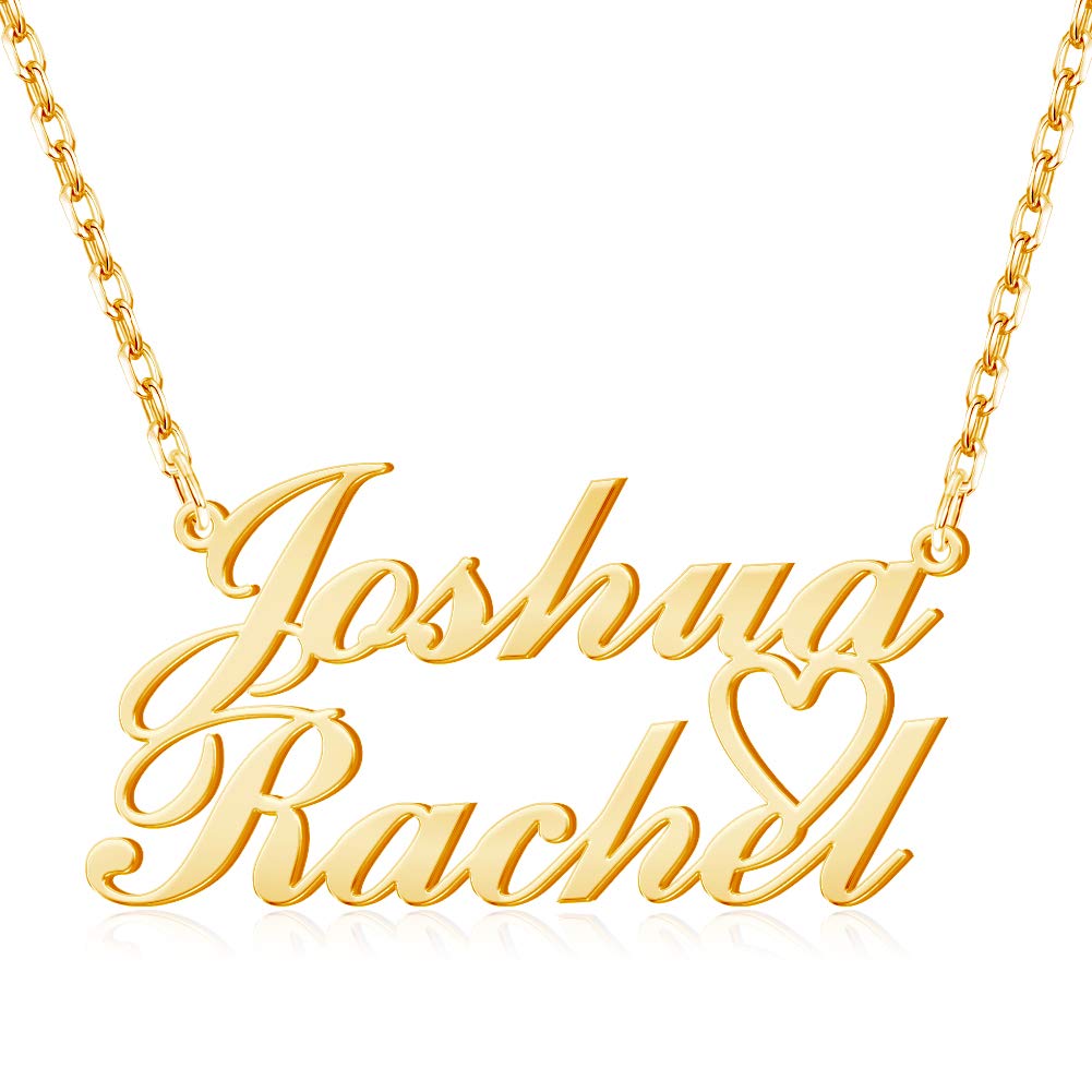 Shinelady Personalized 18K Gold Plated Name Necklace with Heart Charm & Birthstone - Custom Engraved Jewelry Gift for Women, Mom, Wife - Perfect for Anniversaries, Birthdays & Valentine's Day