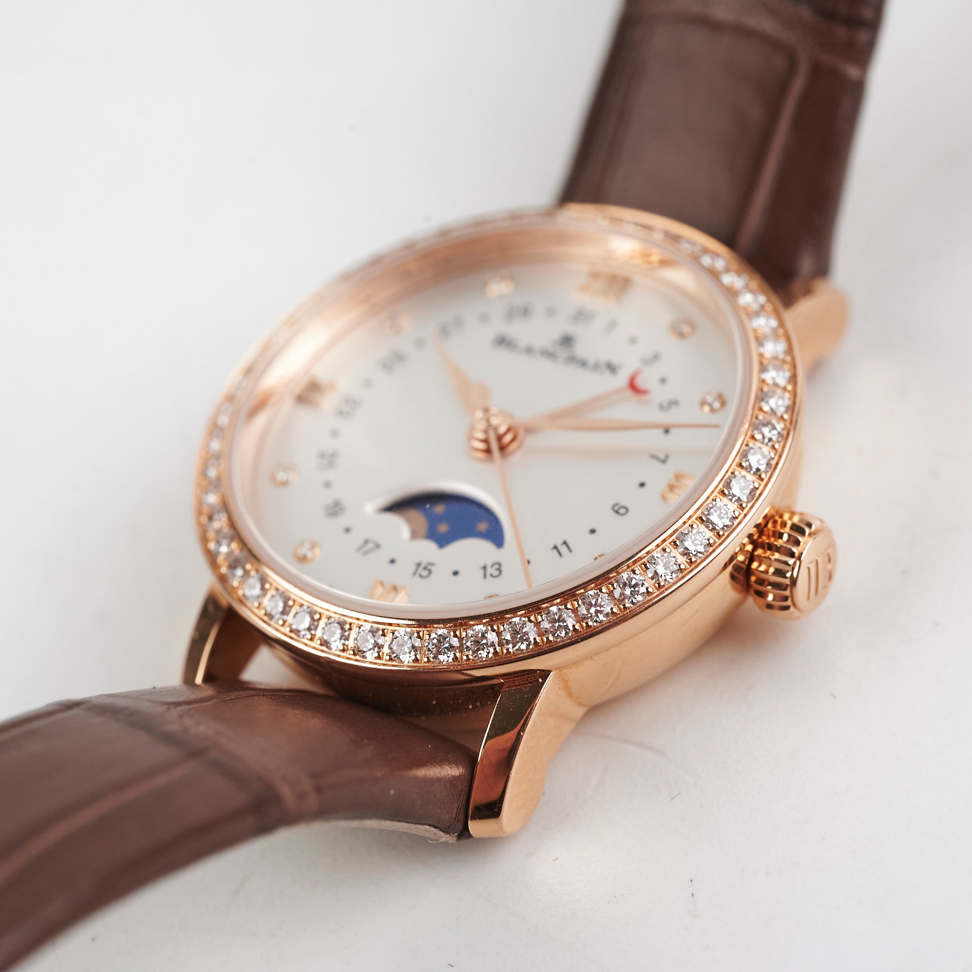 Blancpain Villeret 29mm Rose Gold Moonphase Diamond Watch for Women - Luxury Swiss Automatic Timepiece with Date Display & Diamond Bezel - Perfect for Formal Events, Weddings & Special Occasions