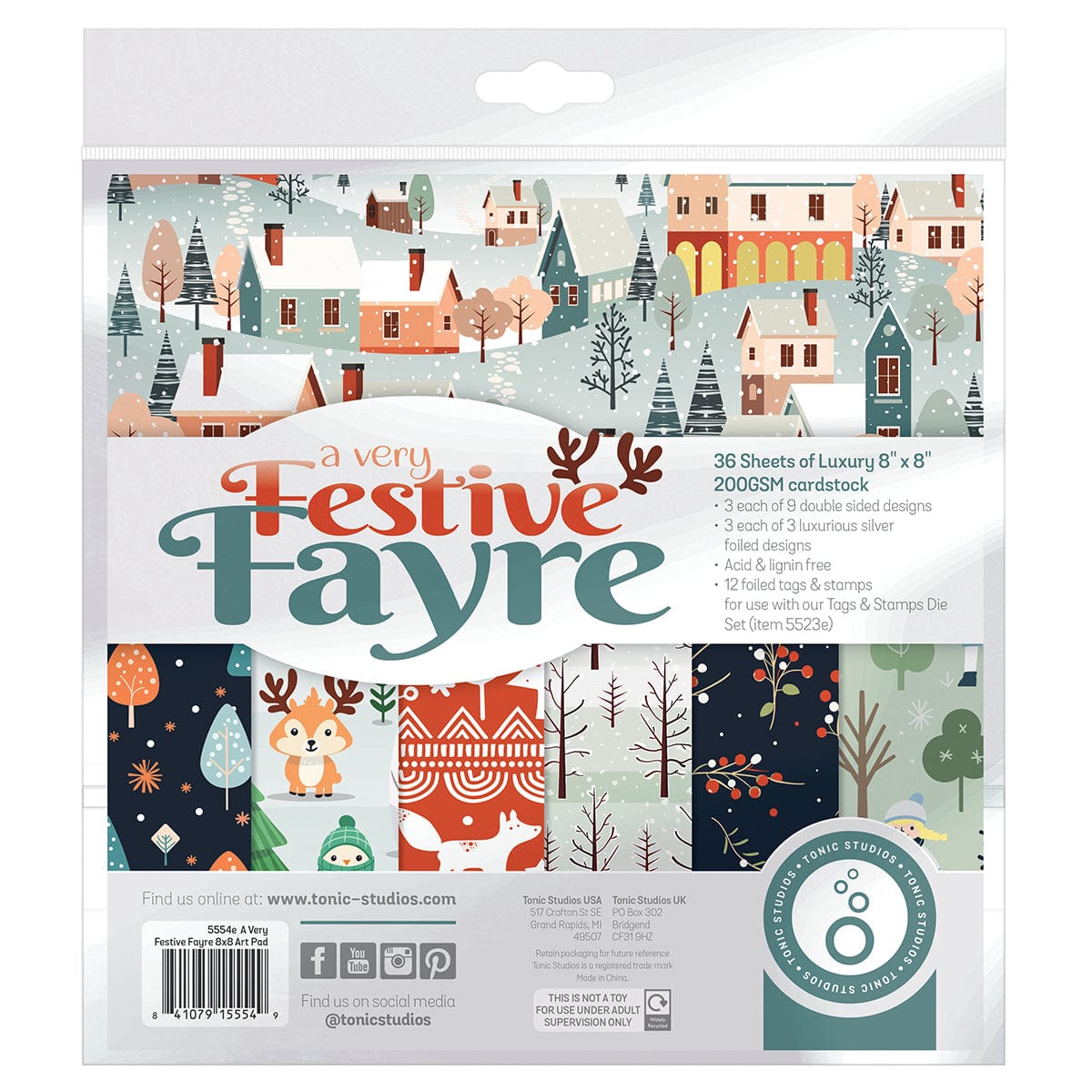 Festive Fayre 8x8 Patterned Paper Pad - 5554e - Scrapbooking, Card Making & DIY Craft Projects for Holidays & Special Occasions