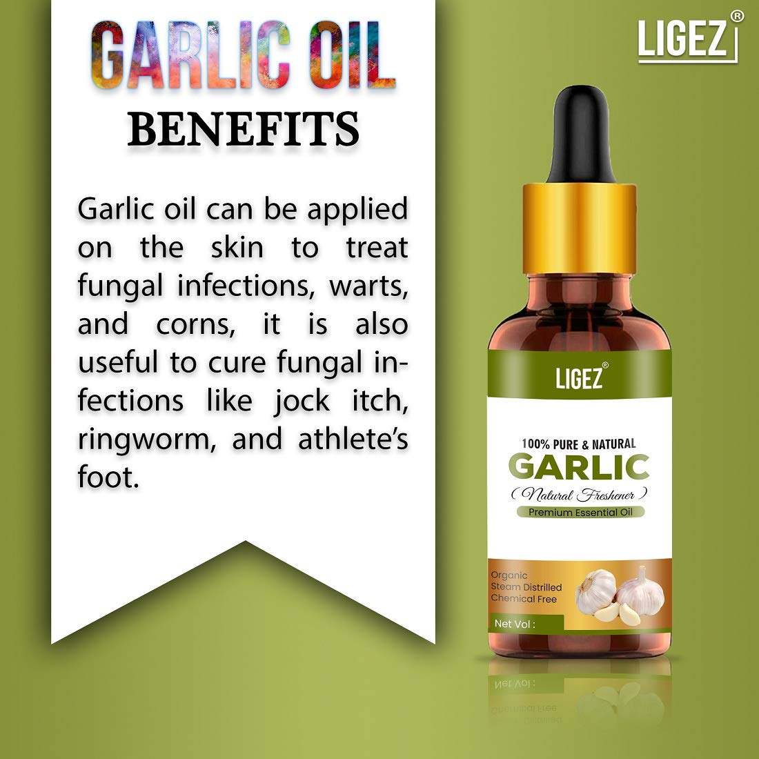 Ligez 100% Pure Natural Garlic Essential Oil - Therapeutic Grade for Skin Care, Hair Growth & Aromatherapy (15ml) - Perfect for Massage, DIY Beauty Recipes & Home Remedies