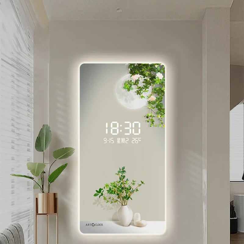 Modern Green Plant Digital Plug-in Electronic Wall Clock - Perfect for Home, Office & Kitchen Decor