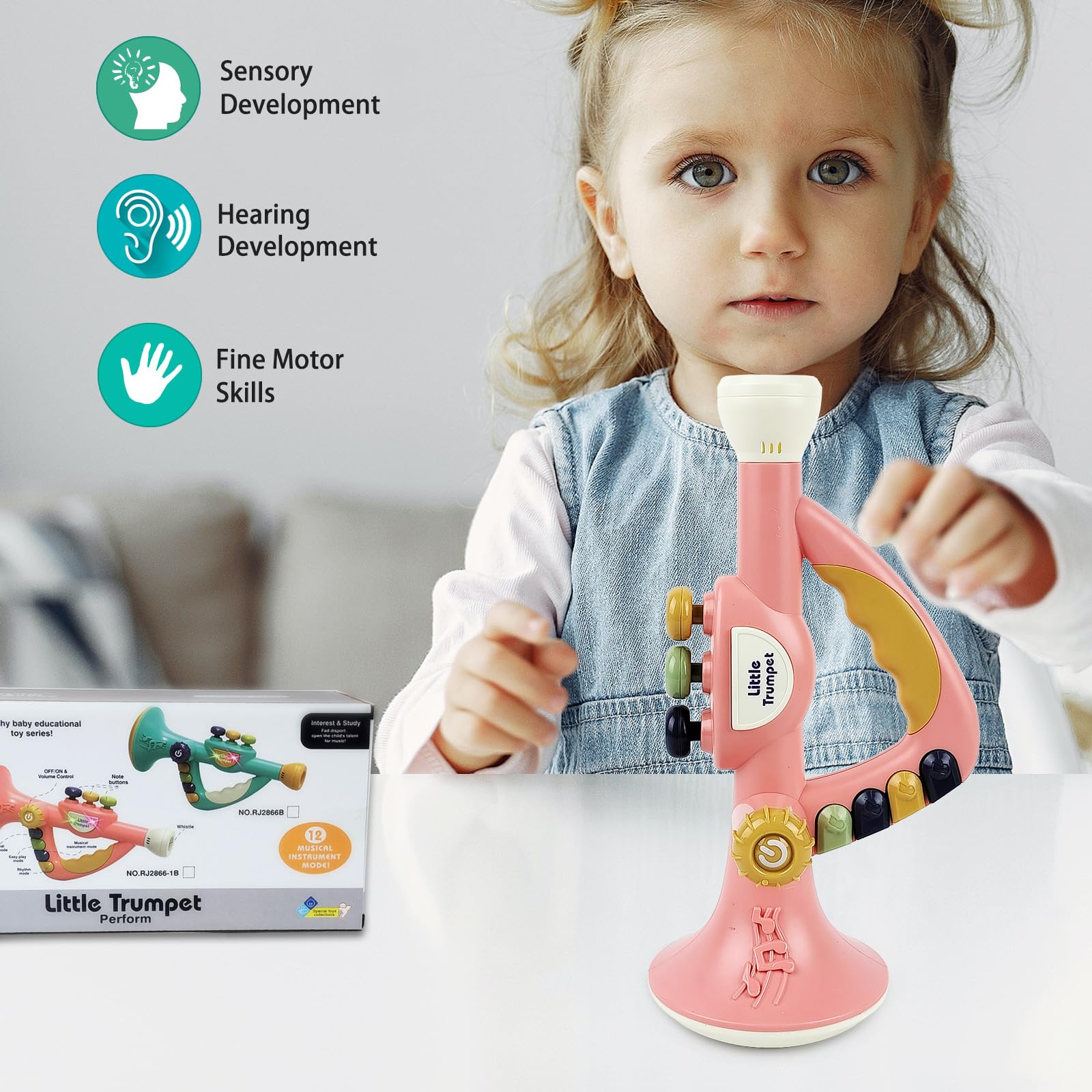 **Kids Musical Toys - Little Trumpet Toy for Toddlers 1-3 Years, Blow Horn Baby Educational Music Toy for Girls & Boys (Pink) - Perfect for Birthday Gifts, Early Learning & Playtime Fun**